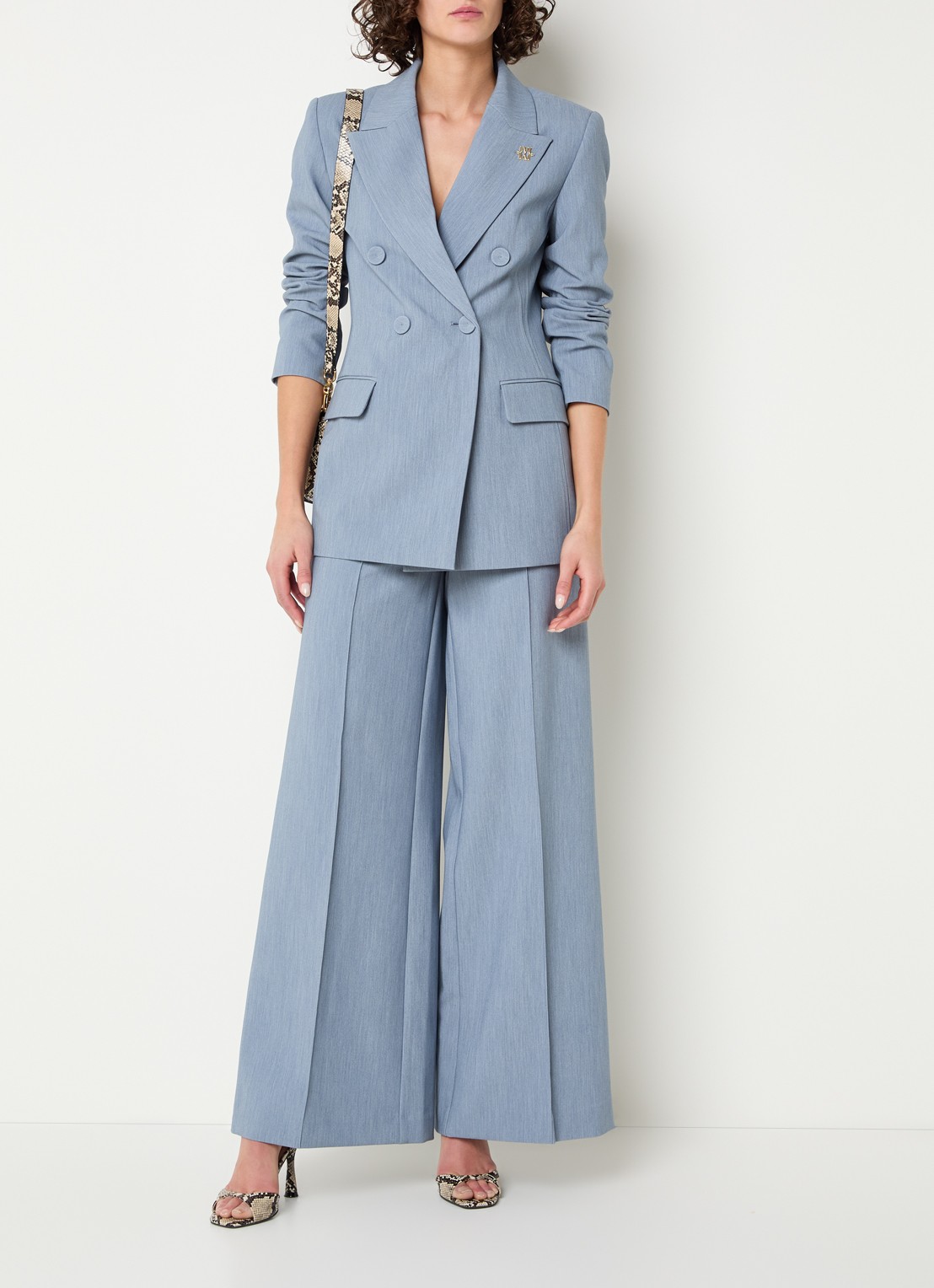JOSH V Michella high waist wide leg pantalon - voorkant 4 staalblauw