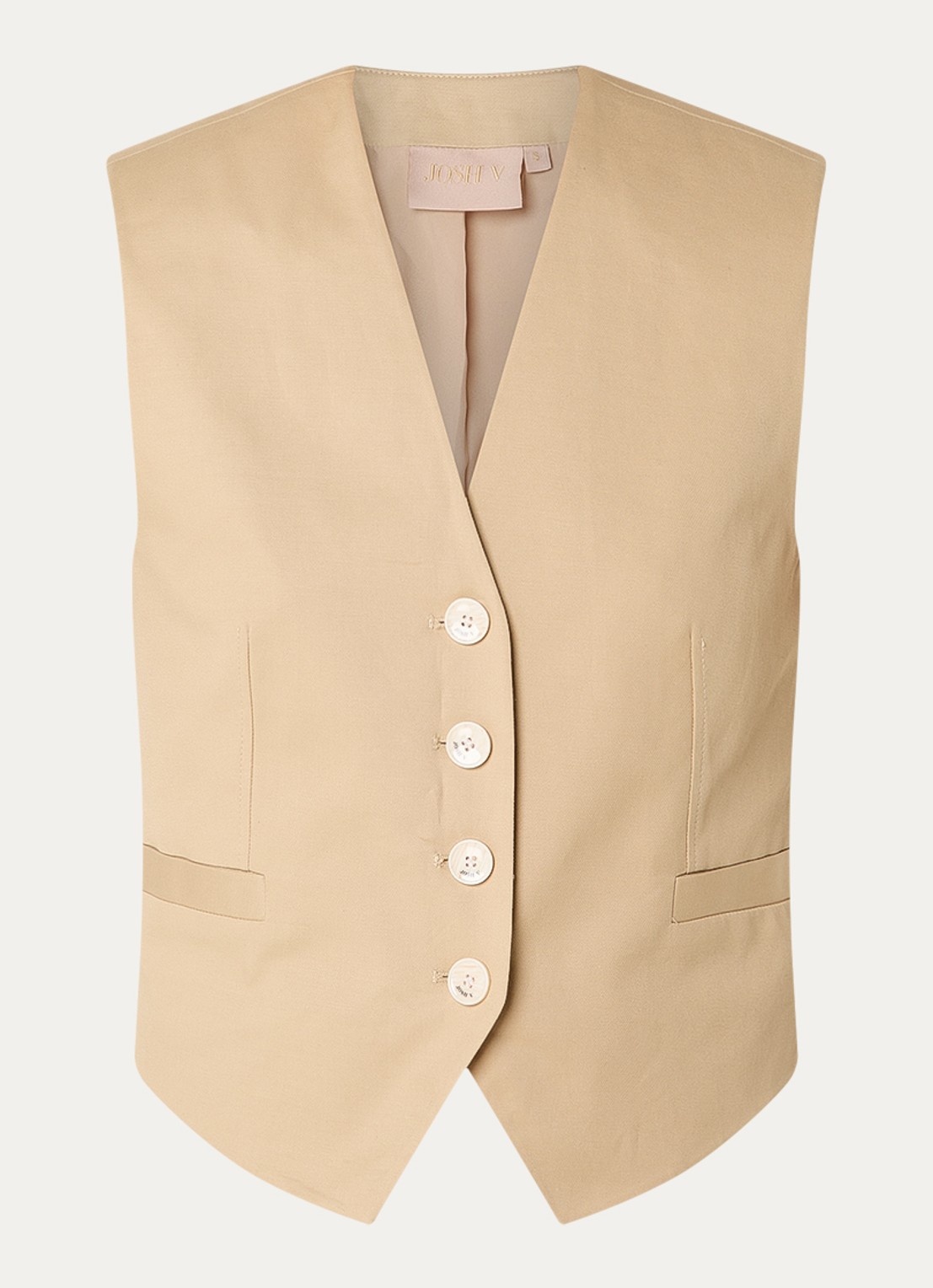 JOSH V Monet gilet met paspelzakken - voorkant camel