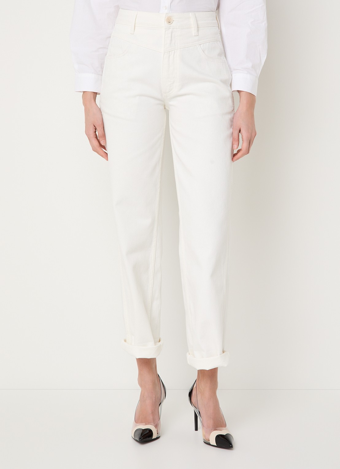JOSH V Mose high waist straight leg jeans met gekleurde wassing - detail 3 gebroken wit