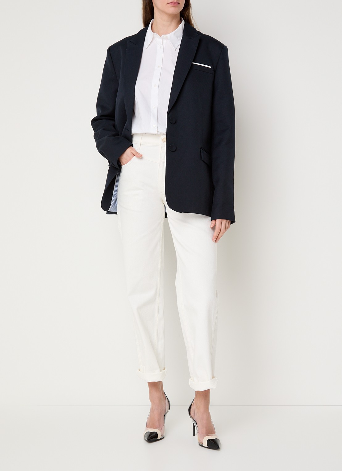 JOSH V Mose high waist straight leg jeans met gekleurde wassing - voorkant 2 gebroken wit