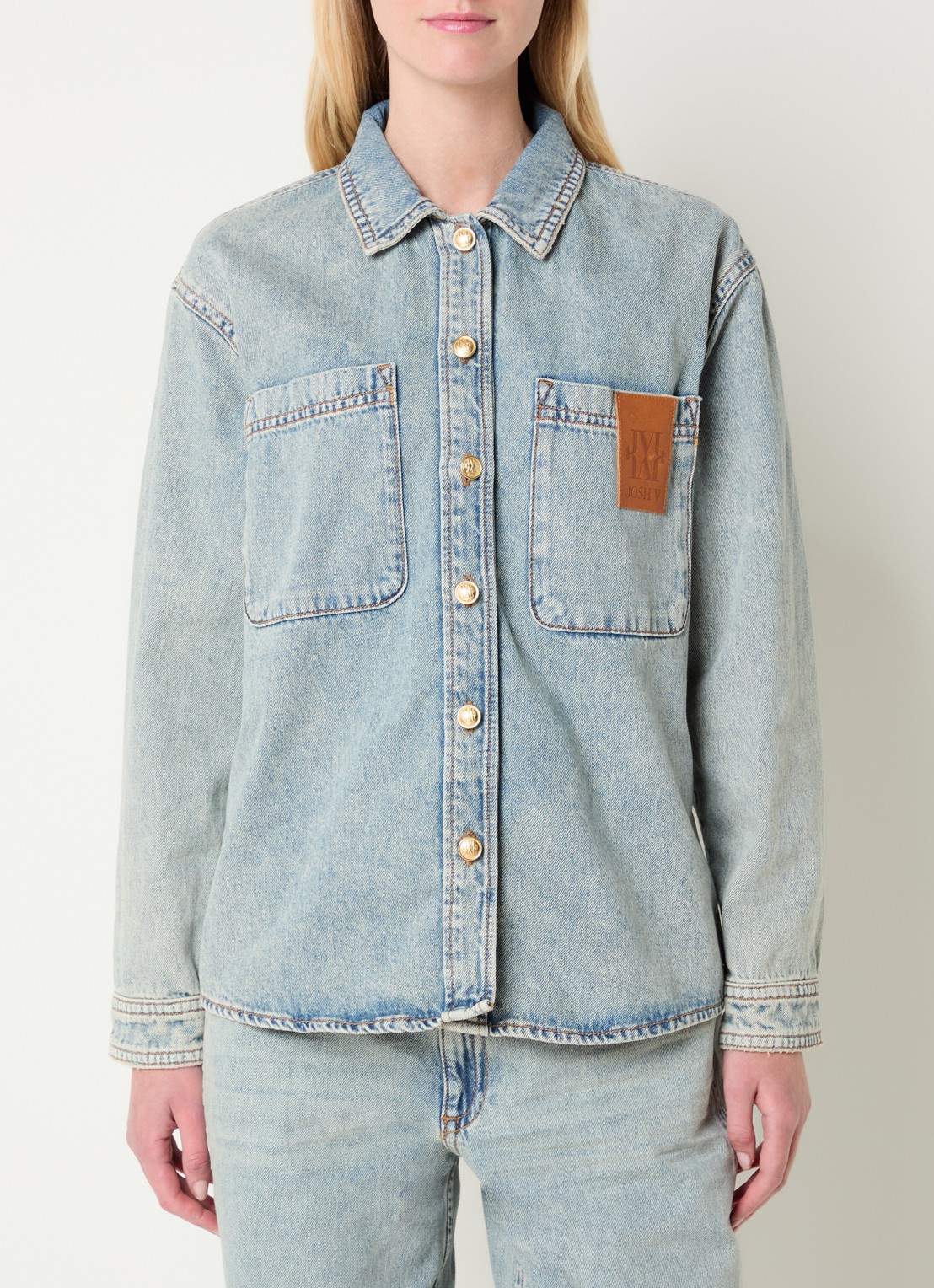 JOSH V Mylessa blouse van denim met logo - detail 4 indigo