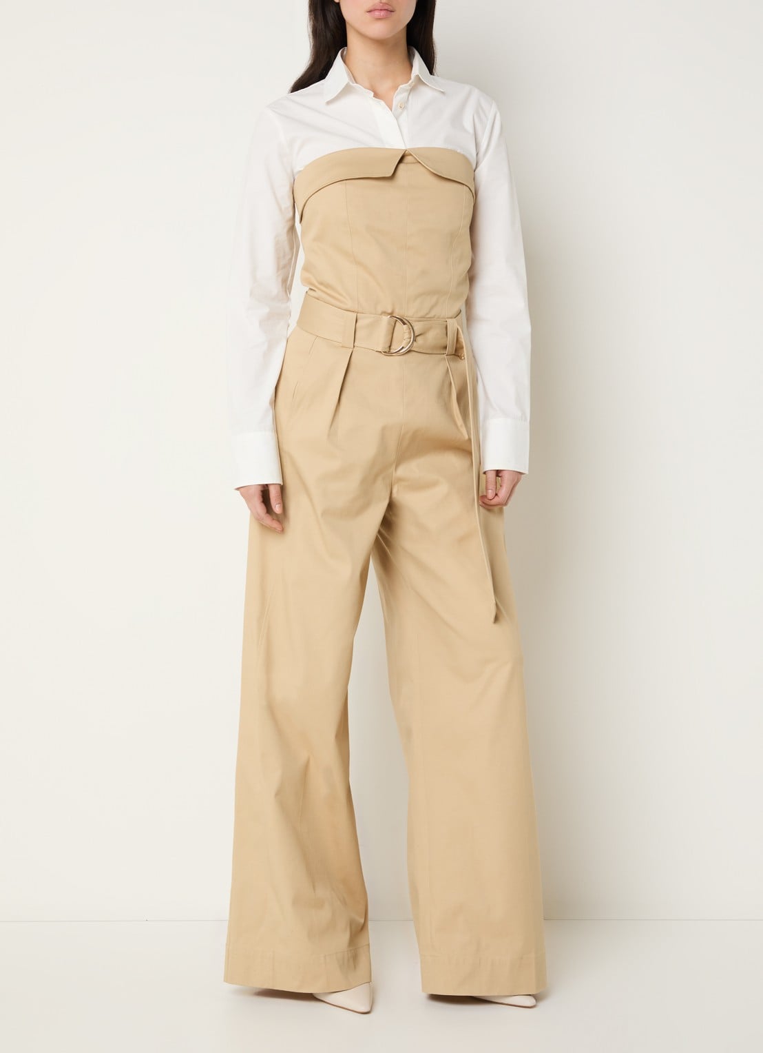 JOSH V Myra loose fit jumpsuit met ceintuur - detail 4 camel