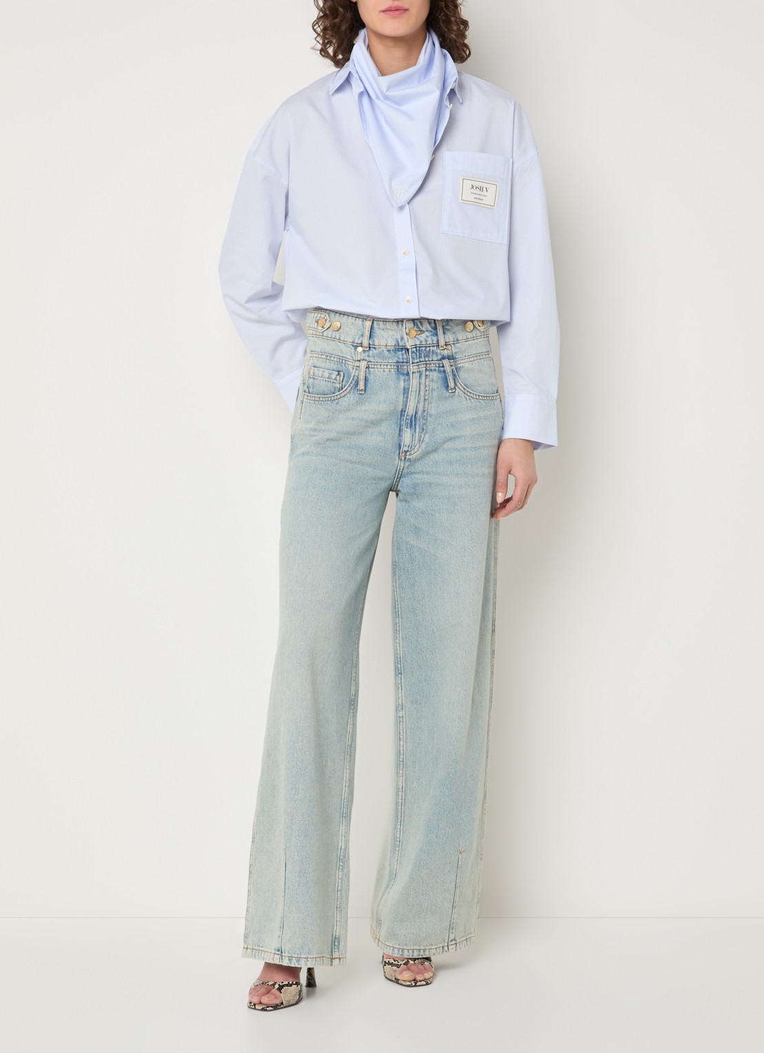 JOSH V Neveah blouse met streepprint en sjaal - voorkant 3 blauw