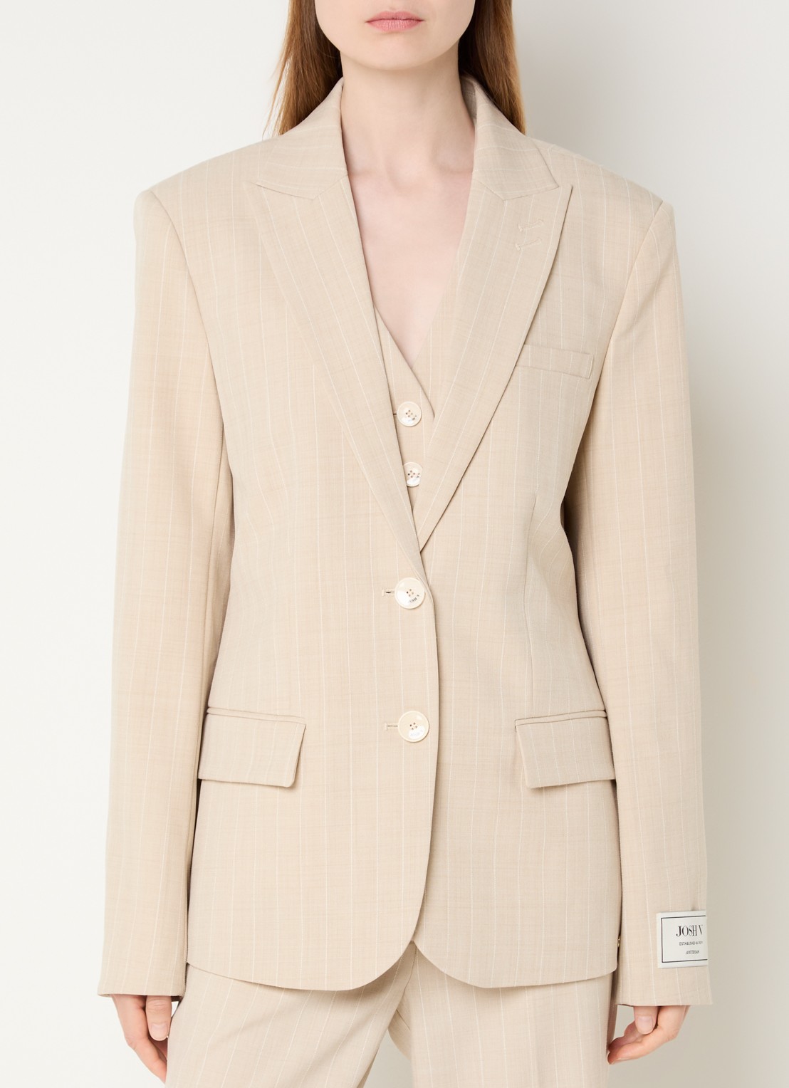 JOSH V Nick blazer met klepzakken en krijtstreep - detail 2 beige