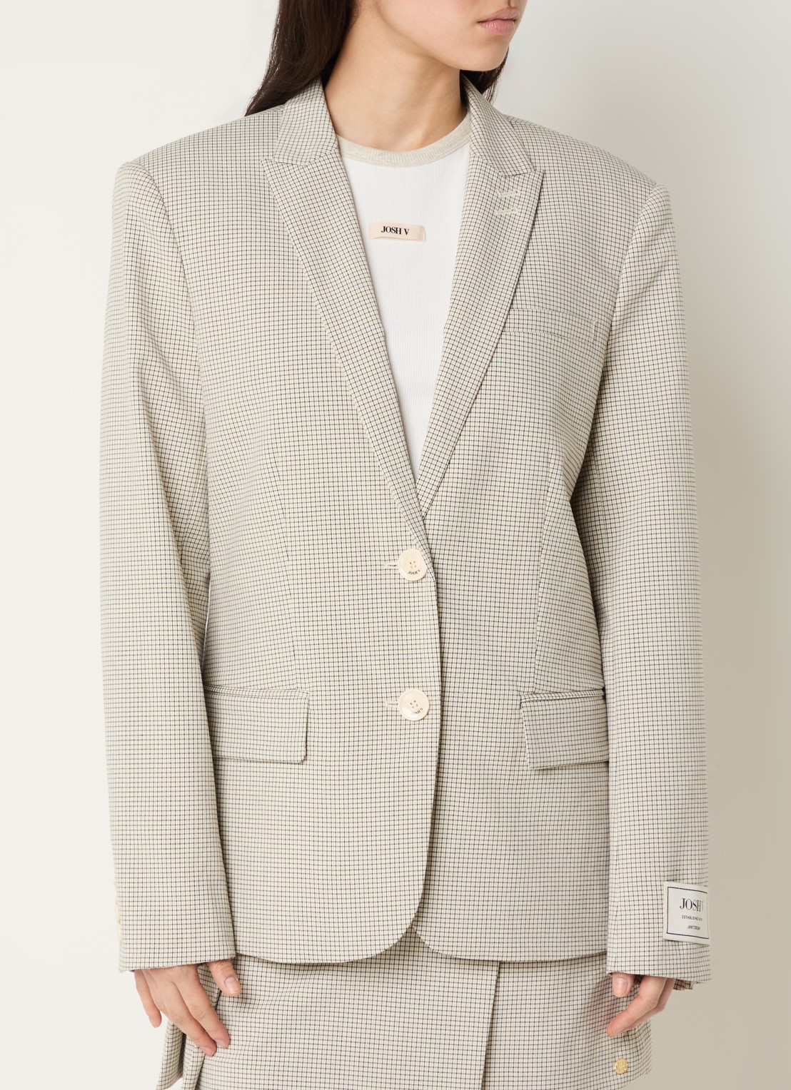 JOSH V Nick oversized blazer met ruitdessin - detail 4 beige