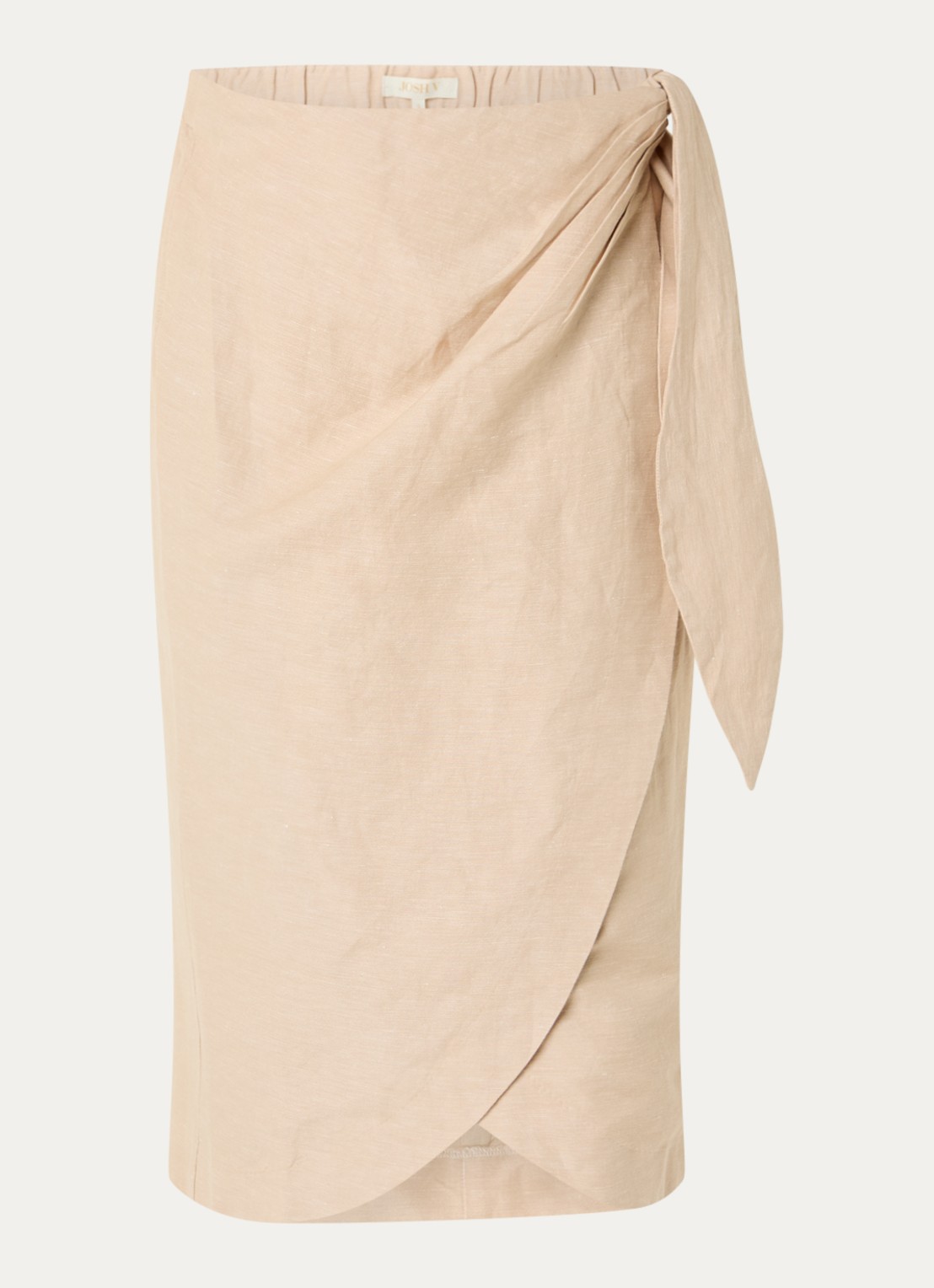 JOSH V Nijra midi rok in linnenblend met strikceintuur - voorkant 3 beige