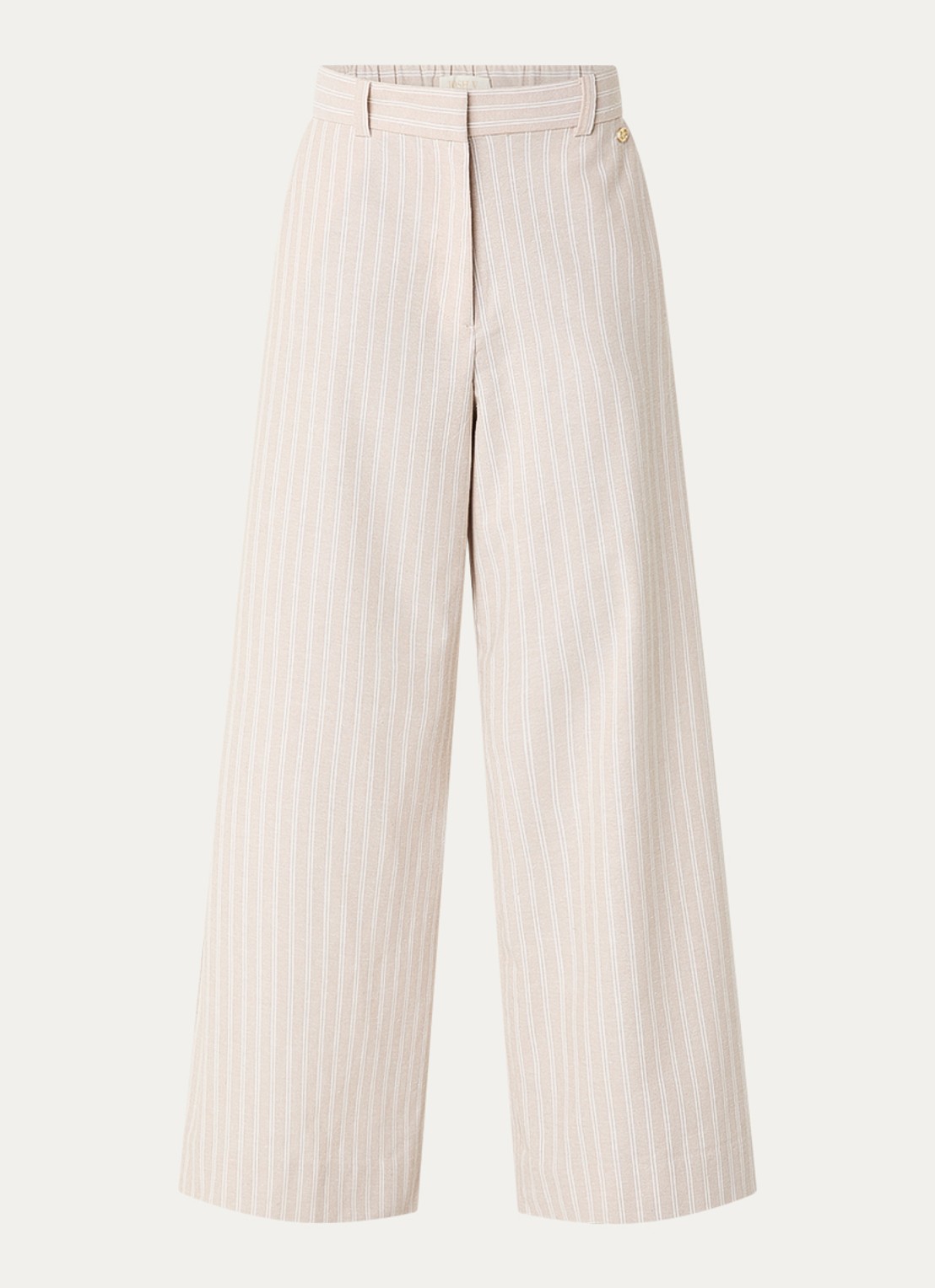 JOSH V Odessa high waist wide leg broek in linnenblend met streepprint - voorkant 2 beige
