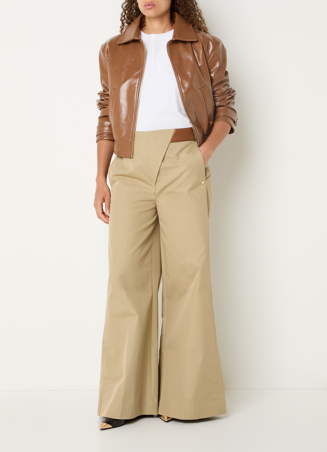 JOSH V Peaden bomberjack van imitatieleer met glanzende finish - voorkant 4 cognac