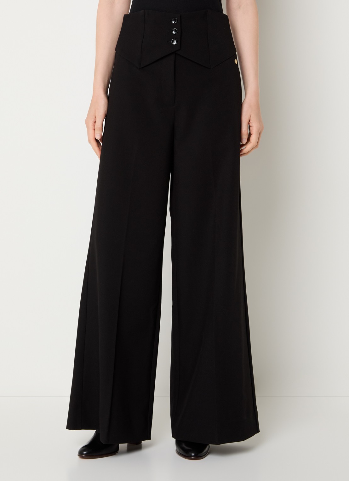 JOSH V Petra high waist wide fit pantalon met persplooi - detail zwart