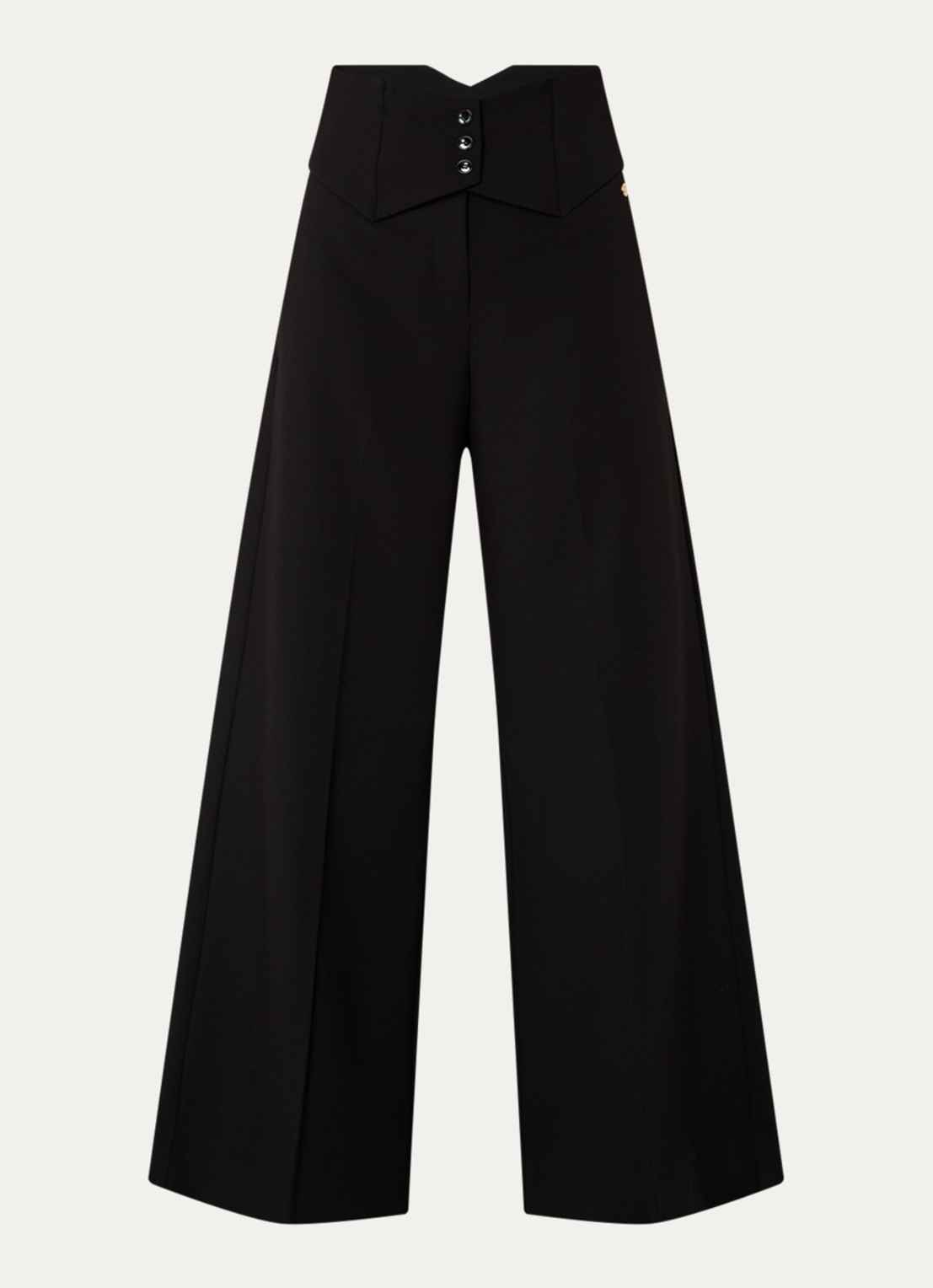 JOSH V Petra high waist wide fit pantalon met persplooi - voorkant 2 zwart