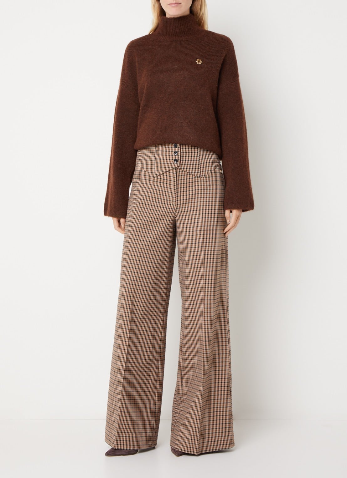 JOSH V Petra high waist wide fit pantalon met steekzakken - voorkant 4 bruin
