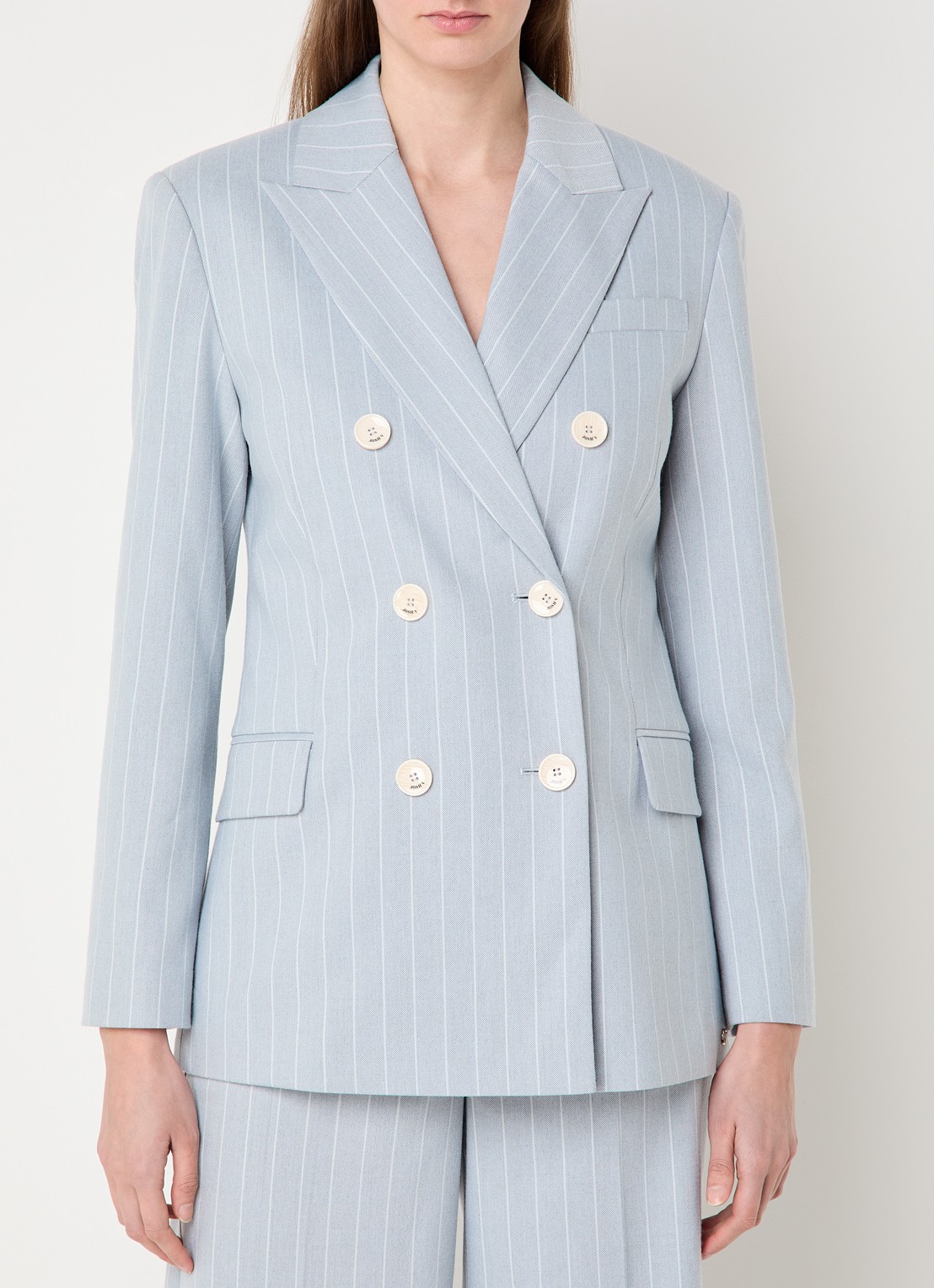 JOSH V Pleun double-breasted blazer met streepprint - detail 3 lichtblauw