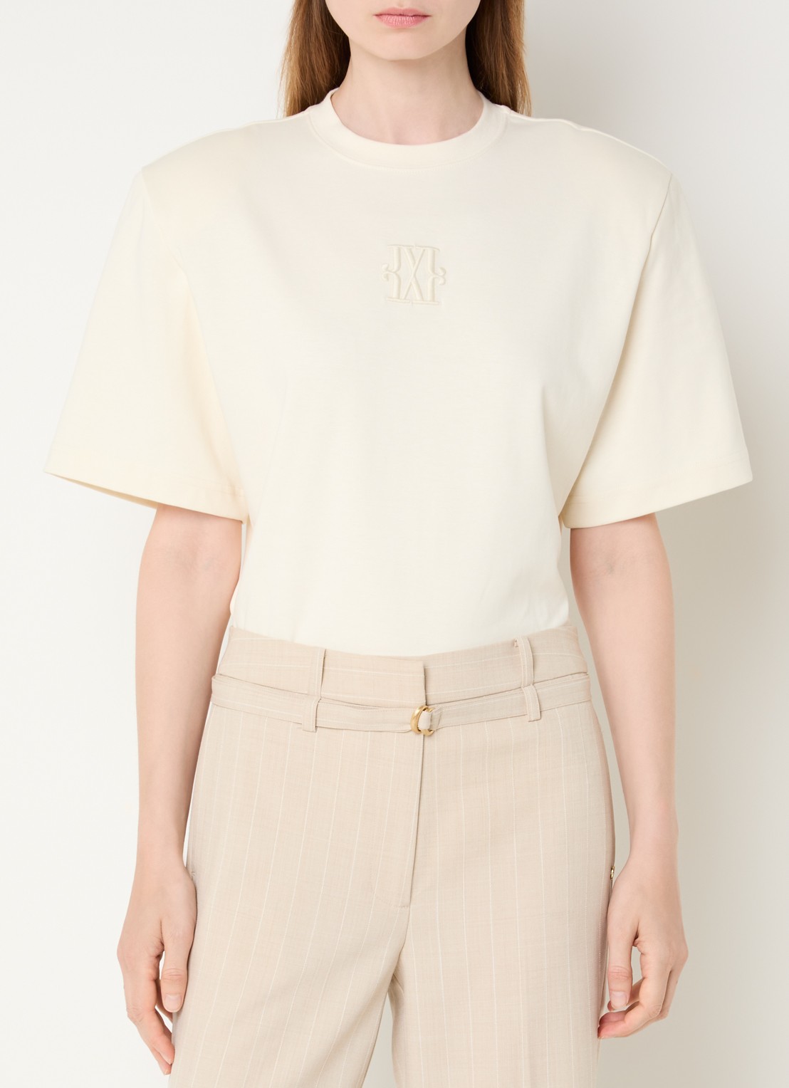 JOSH V Poppy body met schoudervulling en logoborduring - detail 4 creme