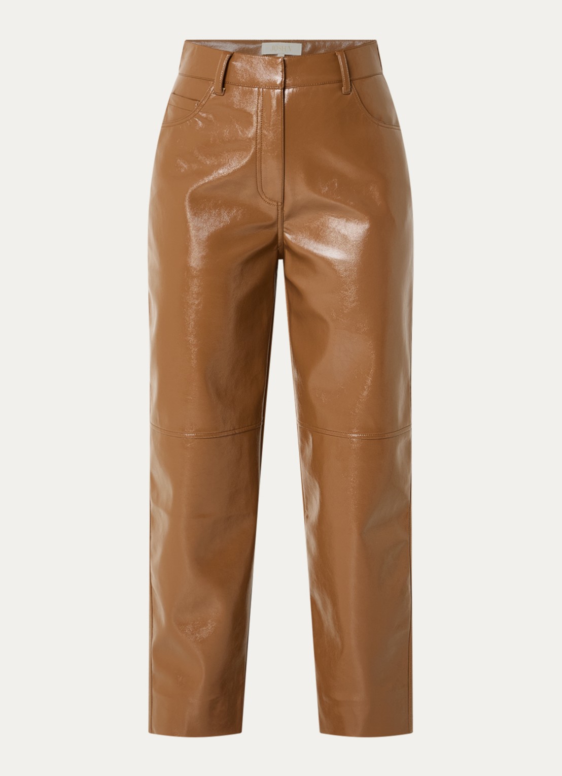 JOSH V Rae high waist tapered fit broek van imitatieleer met glanzende finish - voorkant 2 cognac