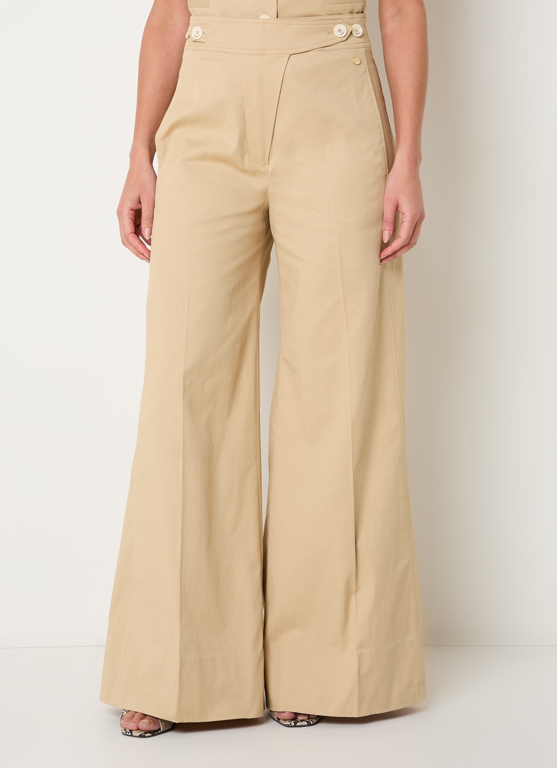 JOSH V Regina high waist wide fit palazzobroek met steekzakken - detail camel
