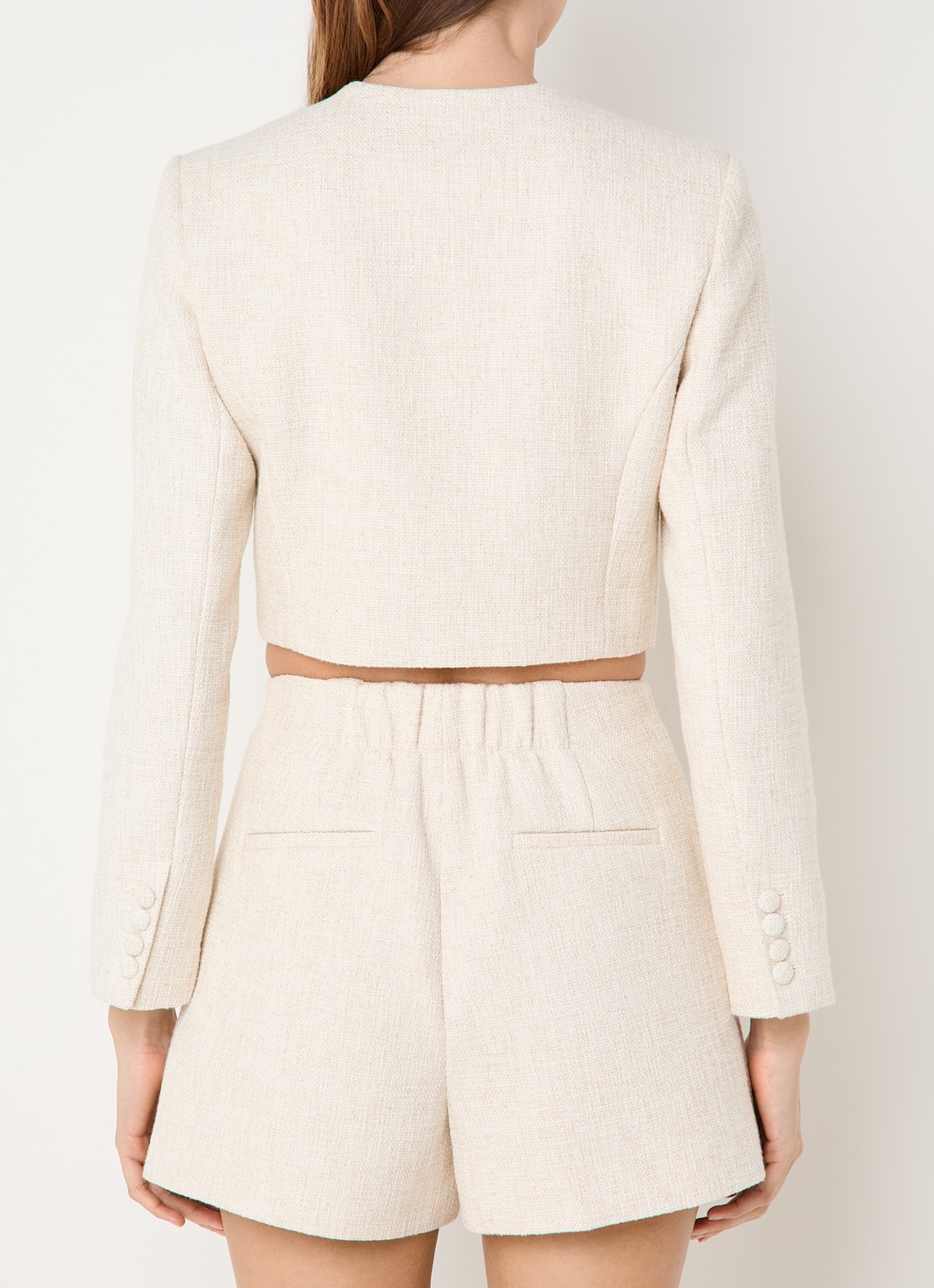 JOSH V Remi cropped blazer met tweed-look en lurex - achterkant 5 creme