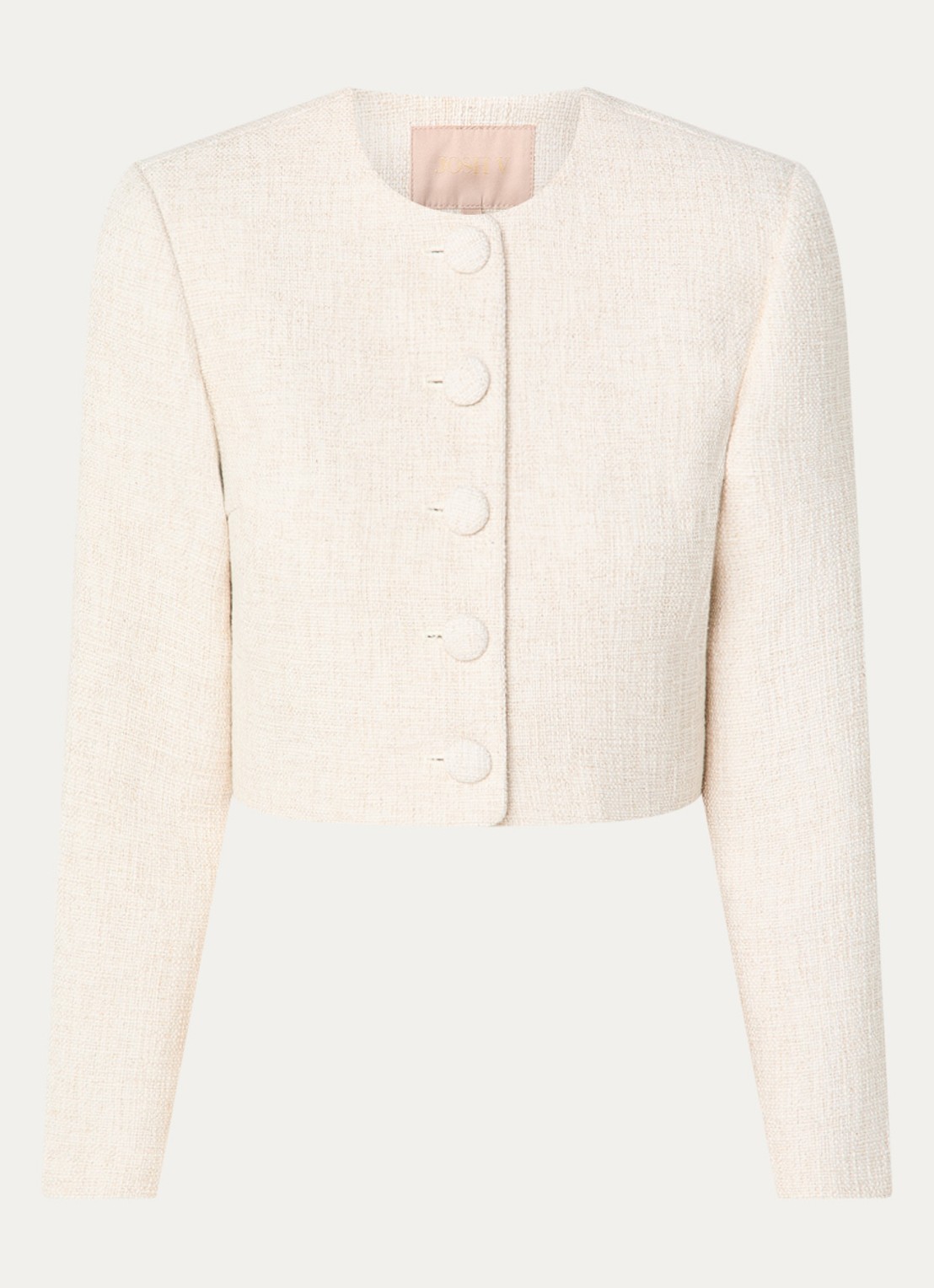 JOSH V Remi cropped blazer met tweed-look en lurex - voorkant 3 creme