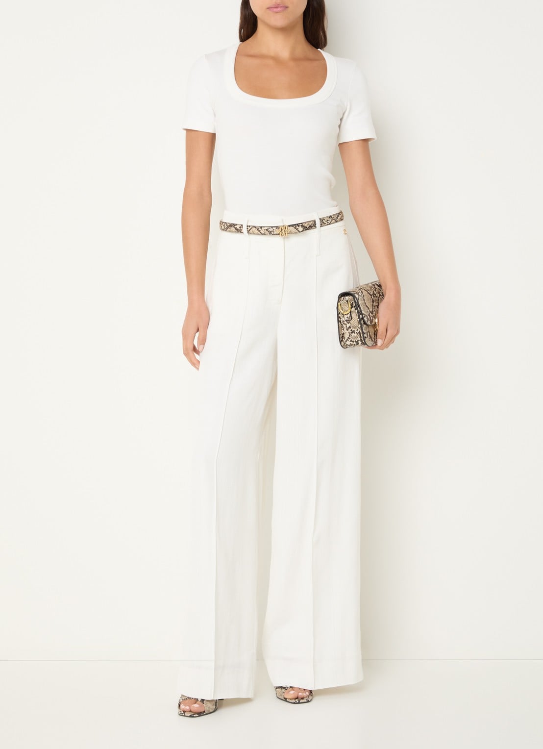 JOSH V Rhys high waist wide fit pantalon met steekzakken - voorkant 4 gebroken wit