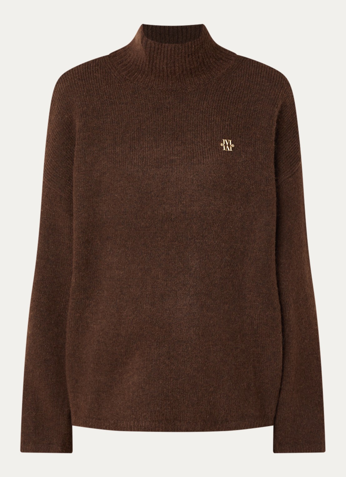 JOSH V Roelien grofgebreide trui in alpaca wolblend met col - voorkant 2 donkerbruin
