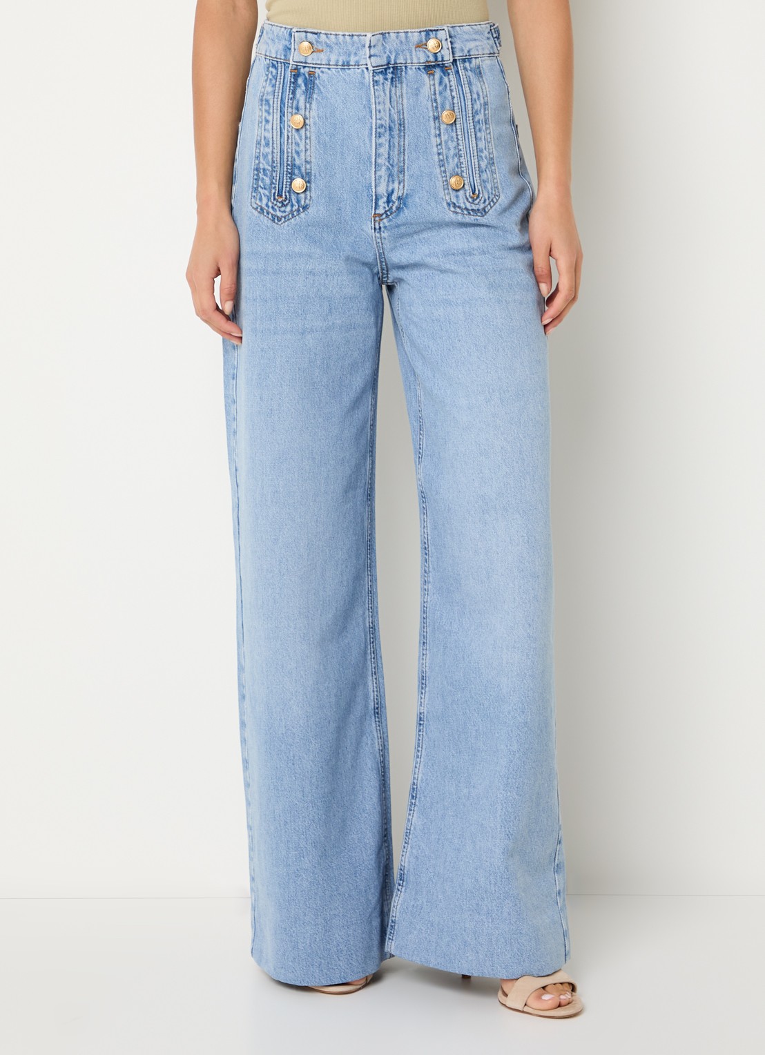 JOSH V Rumo high waist wide leg jeans met lichte wassing - detail 4 indigo