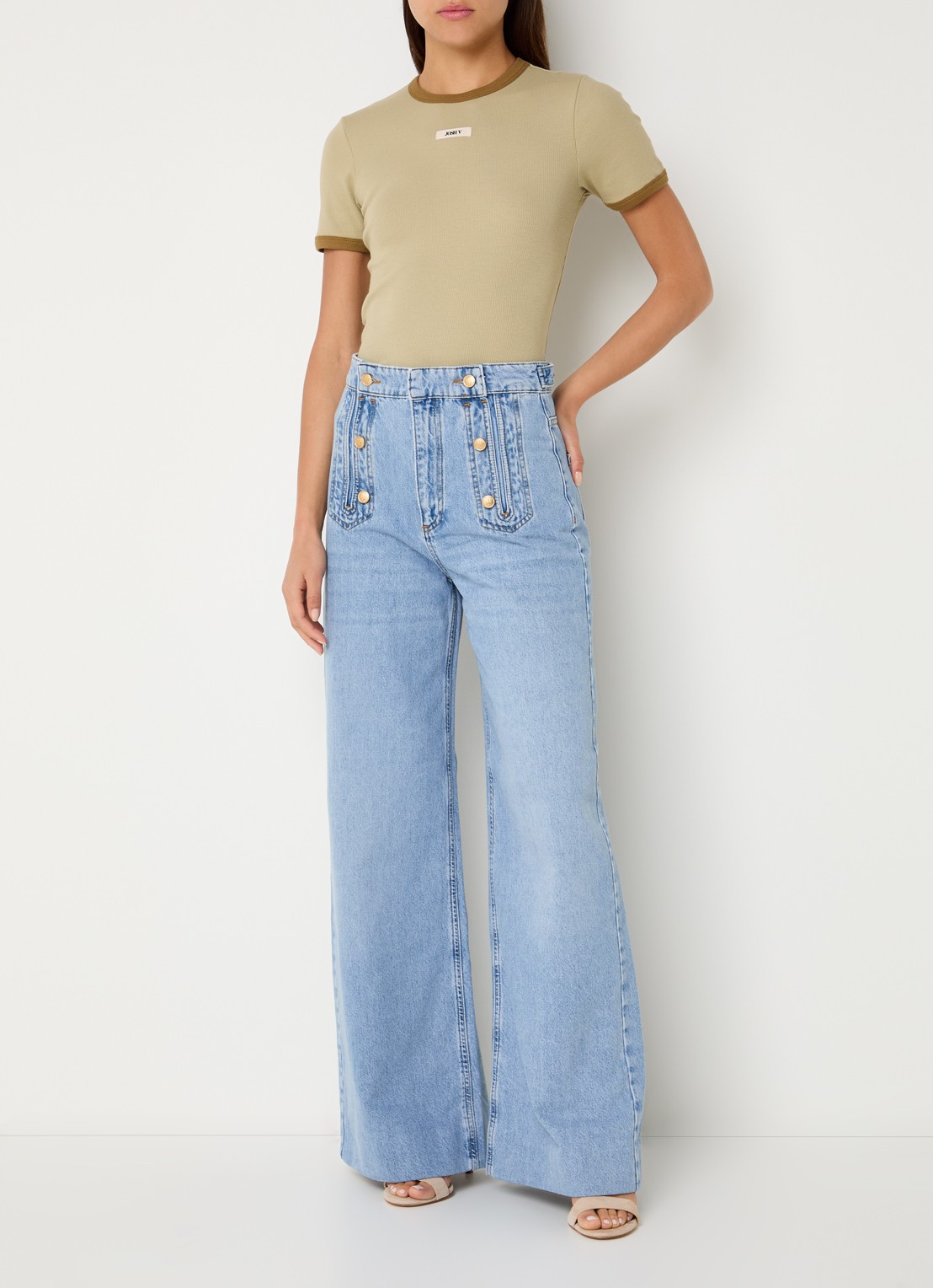 JOSH V Rumo high waist wide leg jeans met lichte wassing - voorkant 3 indigo