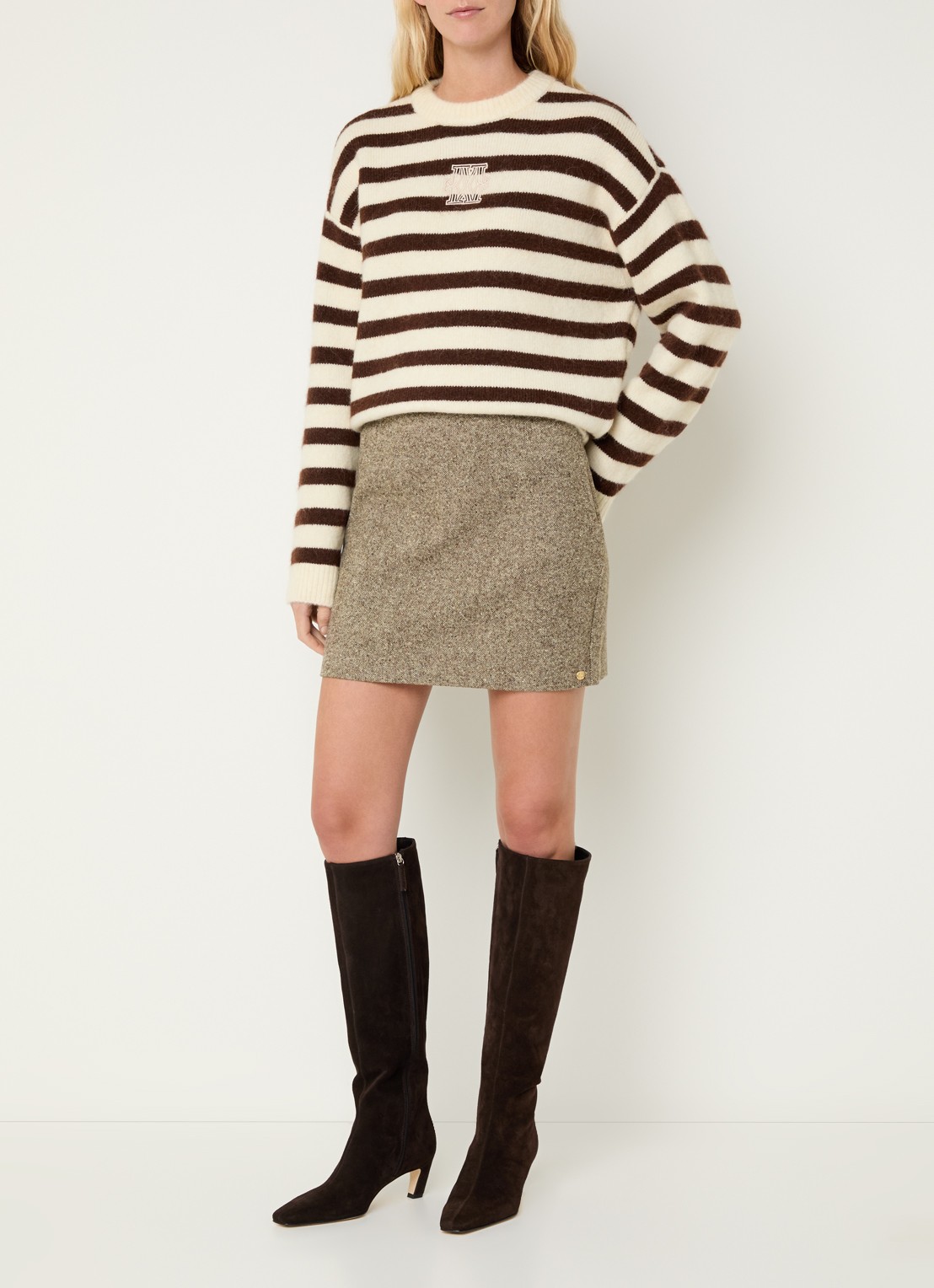JOSH V Selby mini kokerrok in wolblend - voorkant 2 beige