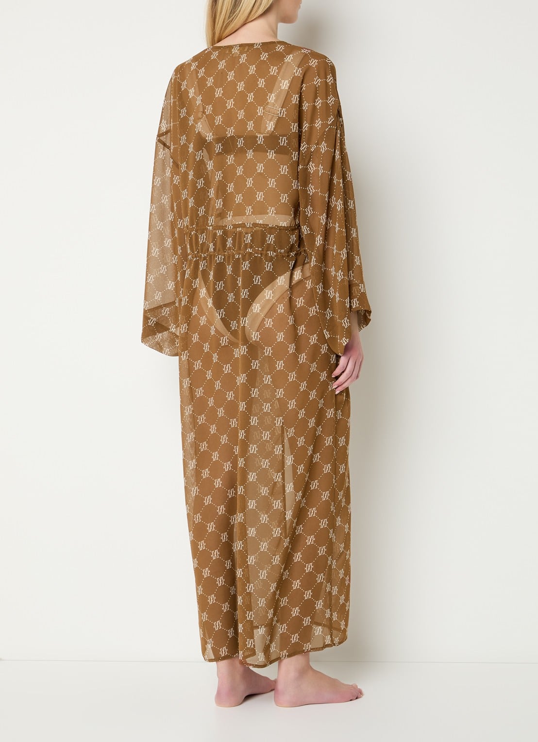JOSH V Sienna kimono met logoprint - achterkant hazelnootbruin