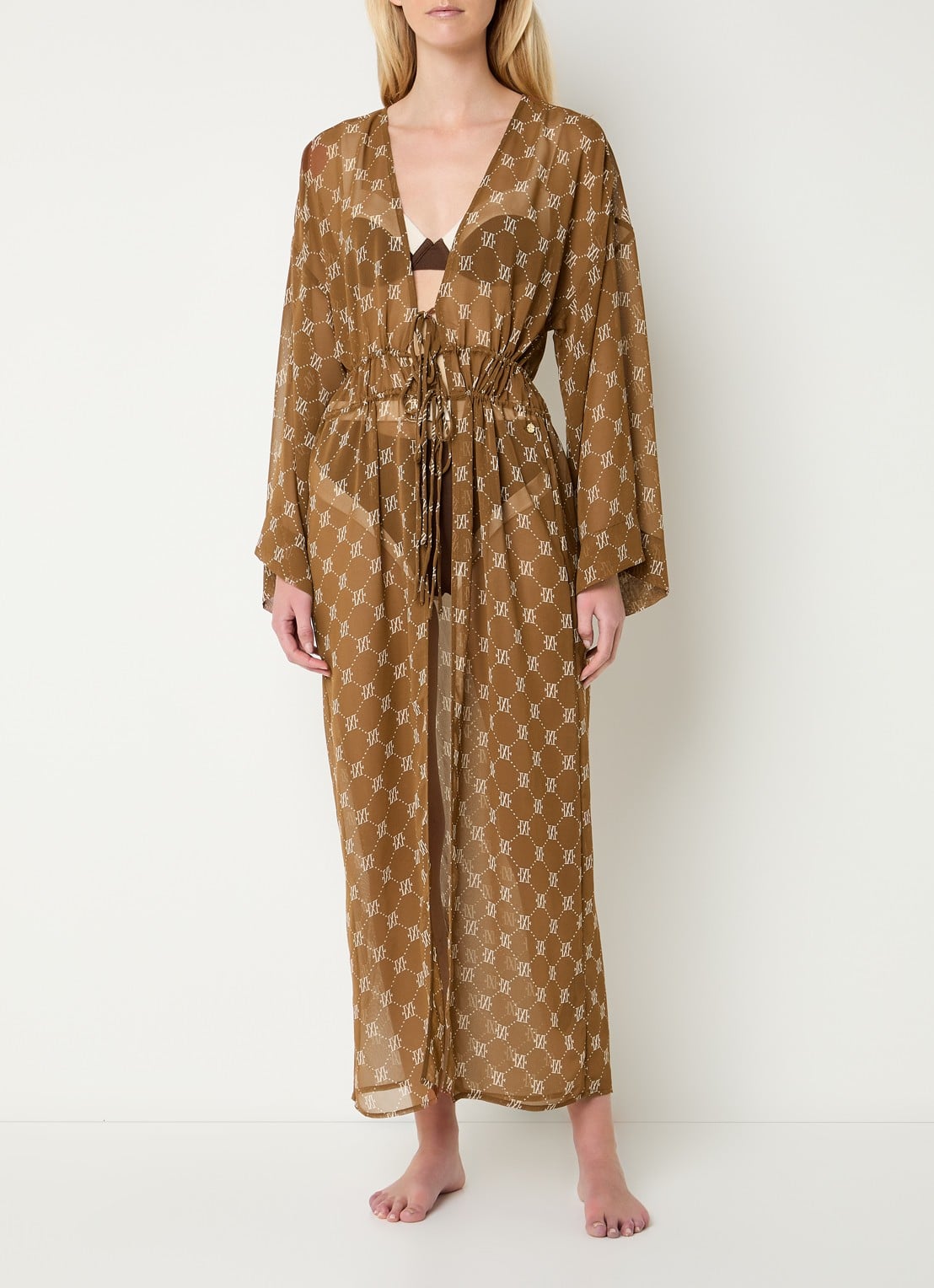 JOSH V Sienna kimono met logoprint - detail 4 hazelnootbruin