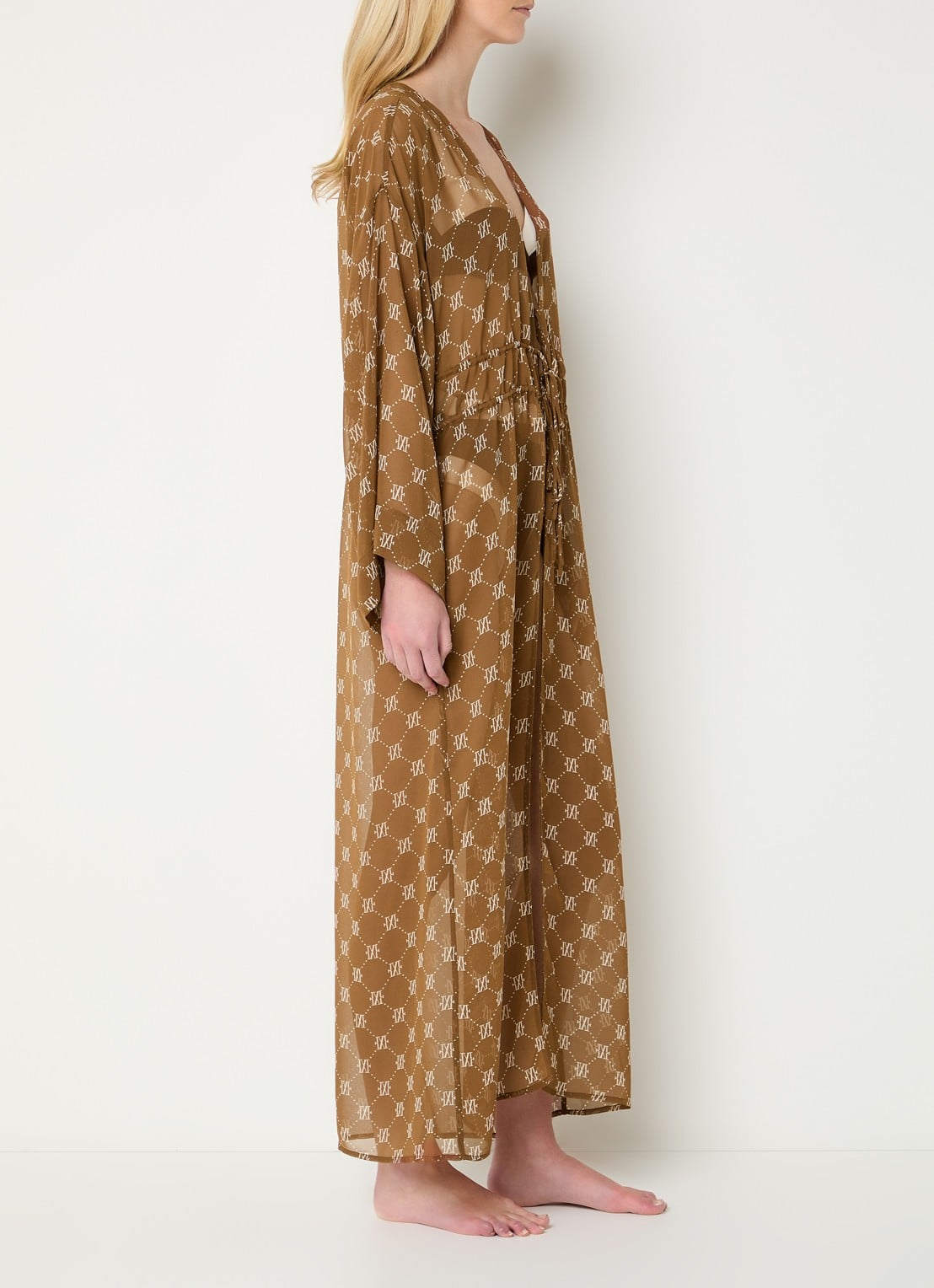 JOSH V Sienna kimono met logoprint - voorkant 3 hazelnootbruin