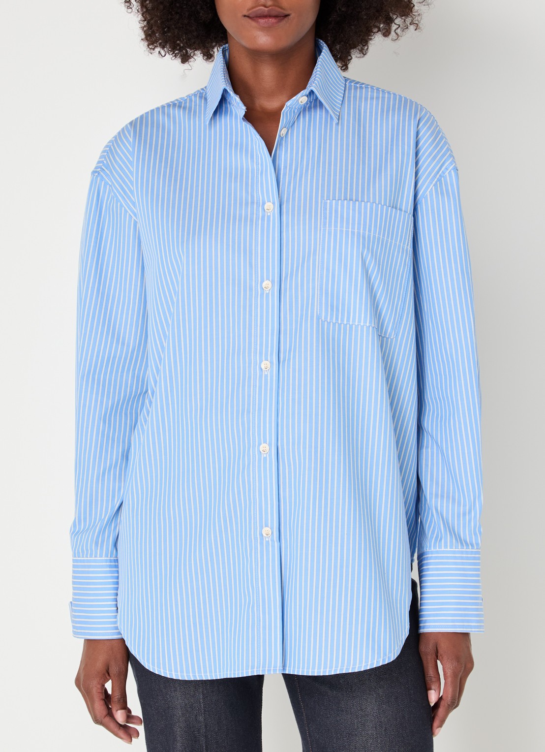 JOSH V Sissie blouse met streepprint - detail blauw