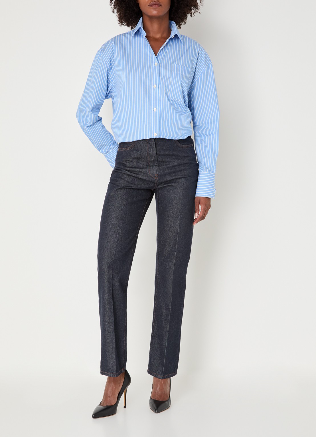 JOSH V Sissie blouse met streepprint - voorkant 3 blauw