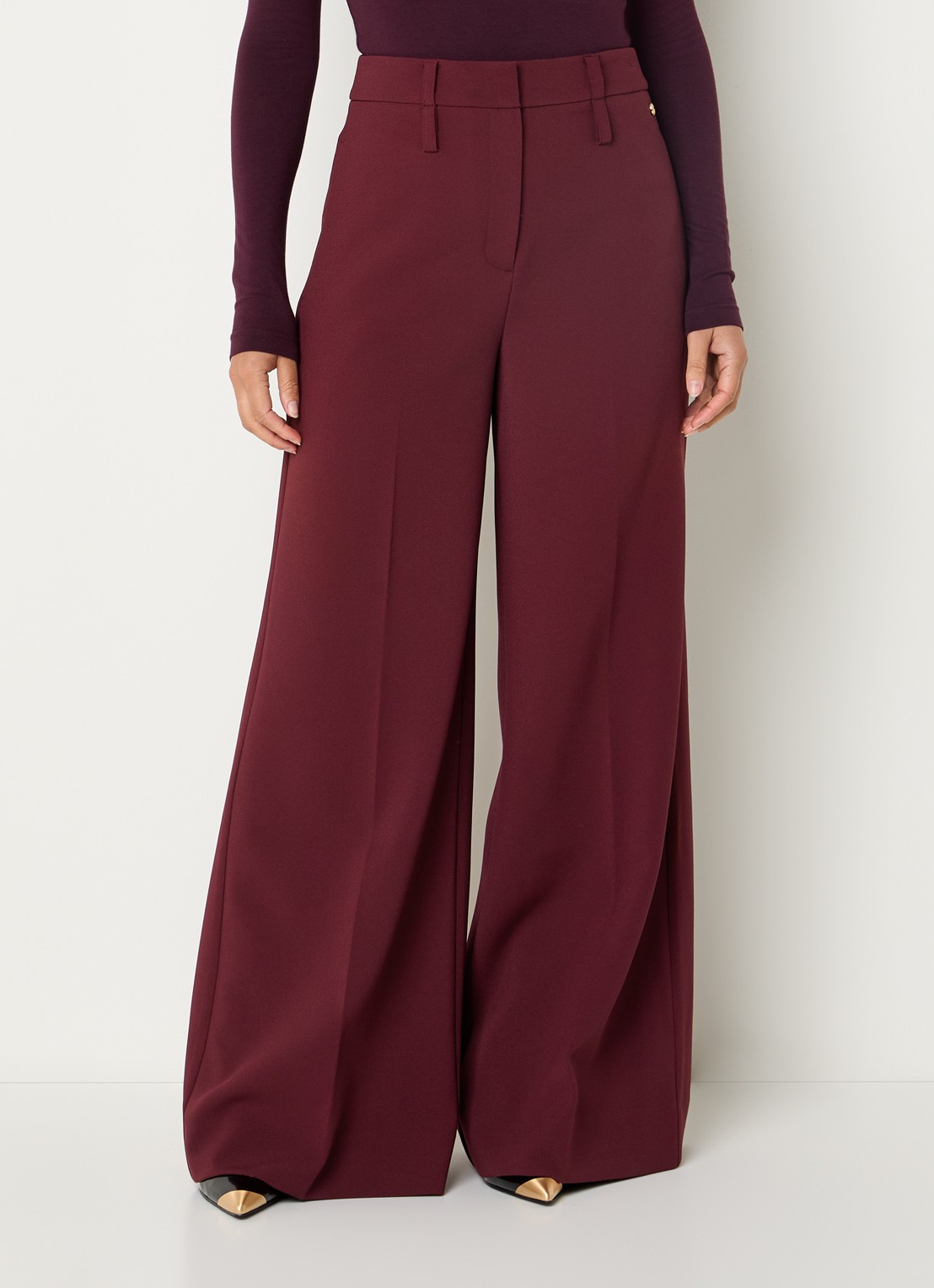 JOSH V Sky high waist wide fit pantalon met persplooi - detail 4 bordeauxrood