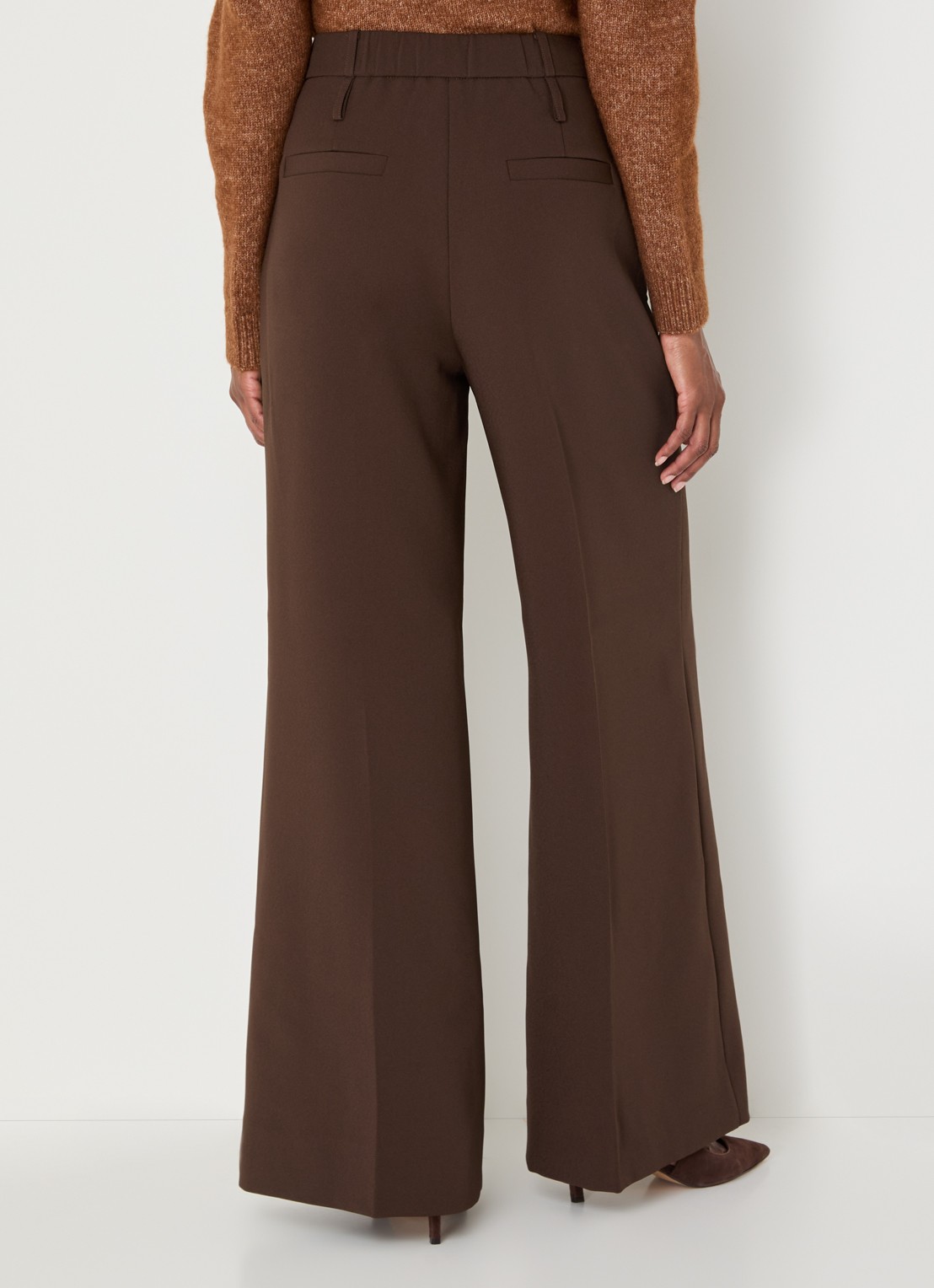 JOSH V Sky high waist wide fit pantalon met steekzakken - achterkant donkerbruin