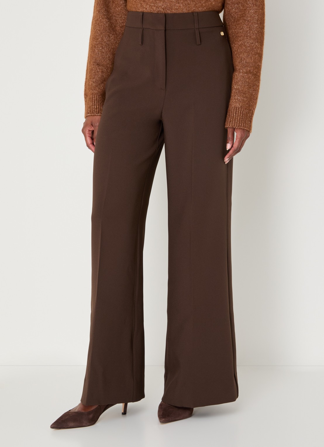 JOSH V Sky high waist wide fit pantalon met steekzakken - detail 4 donkerbruin