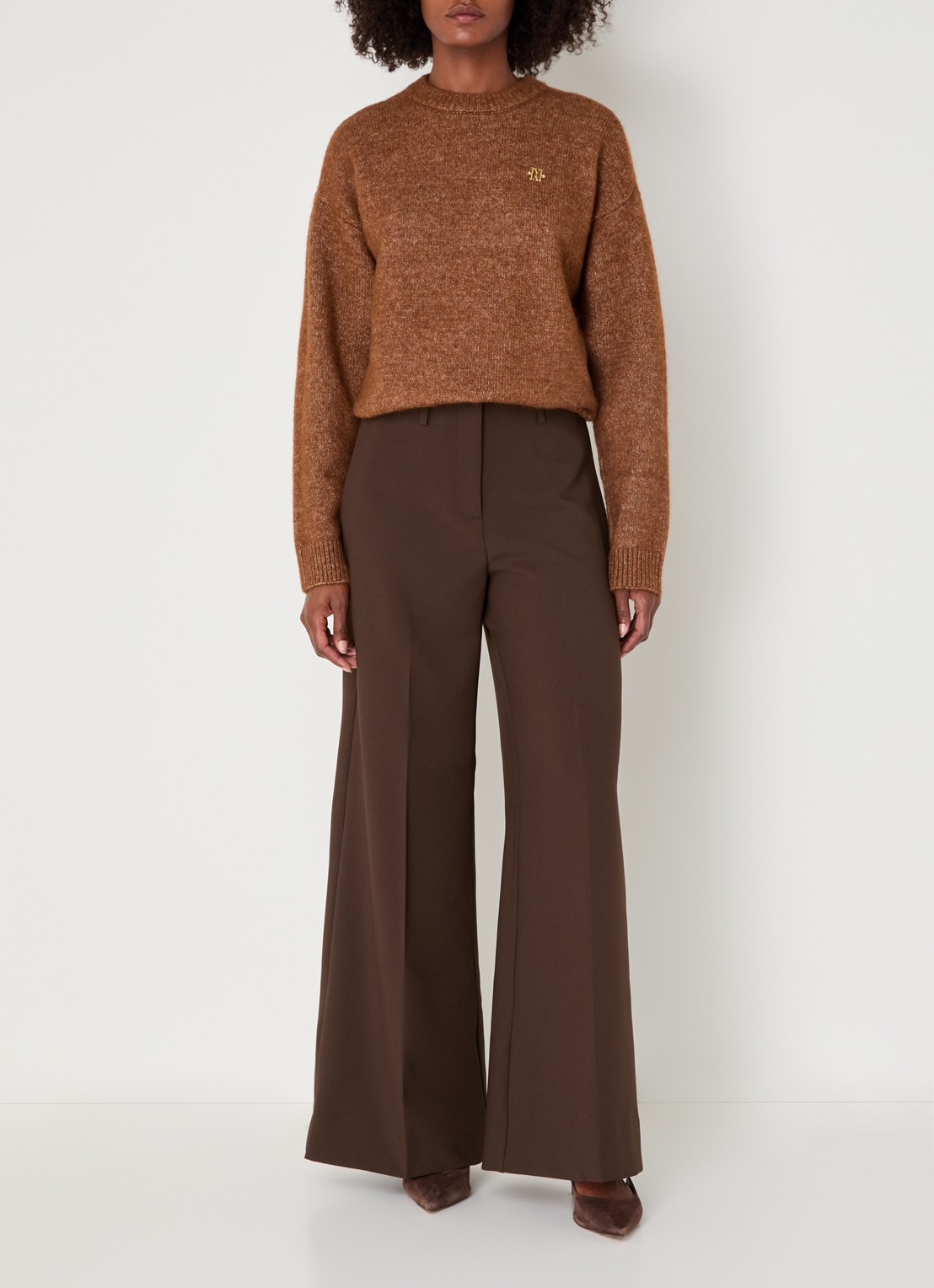JOSH V Sky high waist wide fit pantalon met steekzakken - voorkant 3 donkerbruin