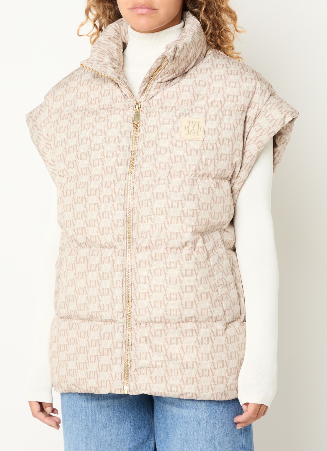 JOSH V Staya bodywarmer met logoprint - detail beige
