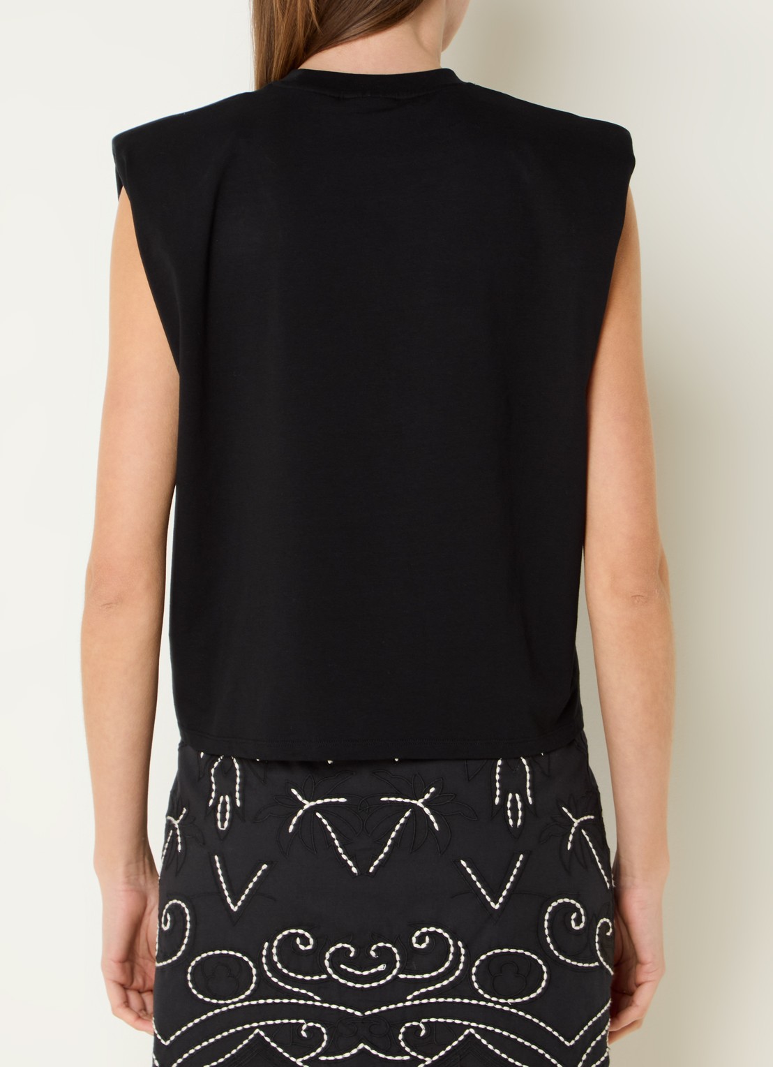 JOSH V Sue T-shirt met schoudervulling en logo - achterkant zwart