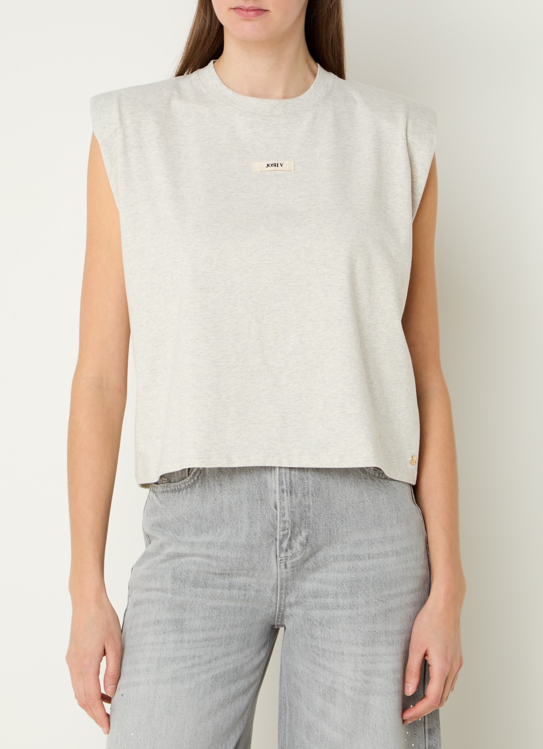 JOSH V Sue T-shirt met schoudervulling en logo - detail grijs