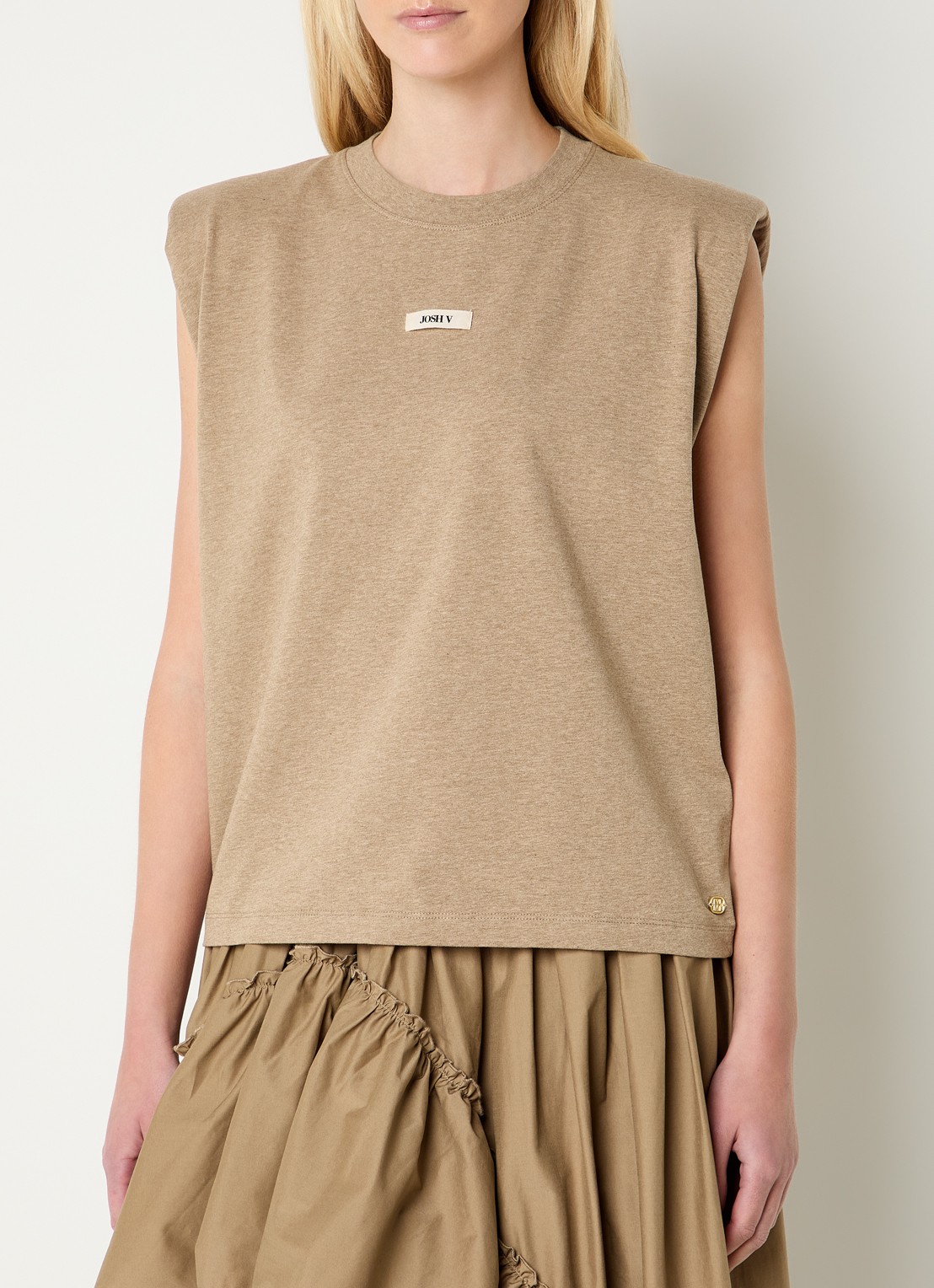 JOSH V Sue T-shirt met schoudervulling en logo - detail 4 khaki