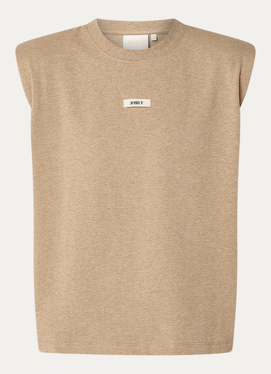 JOSH V Sue T-shirt met schoudervulling en logo - voorkant 2 khaki