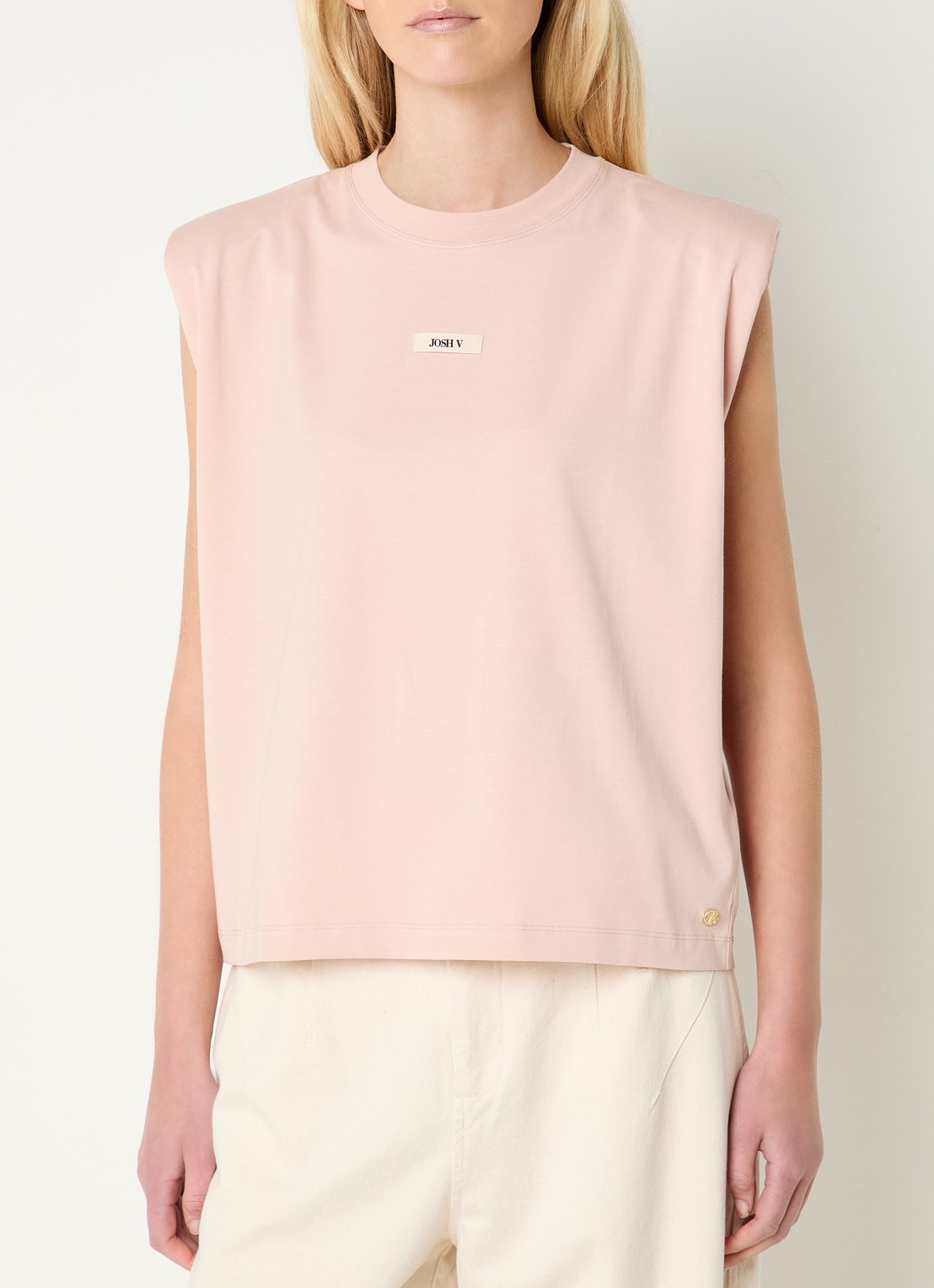 JOSH V Sue T-shirt met schoudervulling en logo - detail roze