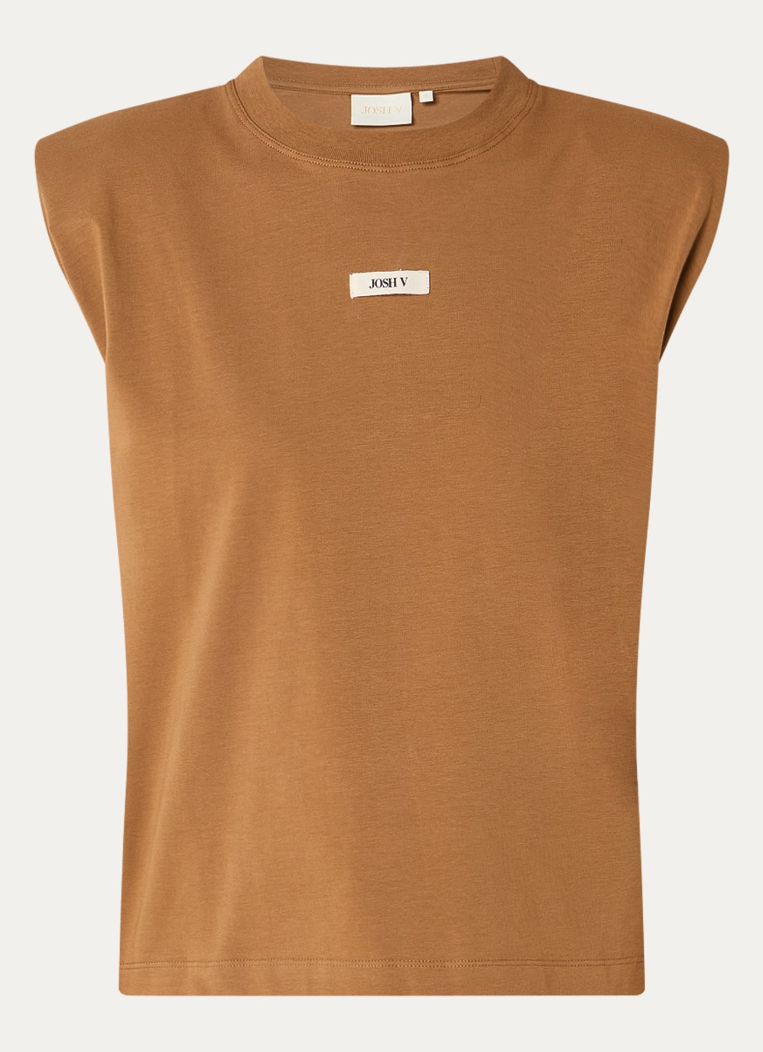 JOSH V Sue top met schoudervulling met logo - voorkant 2 bruin