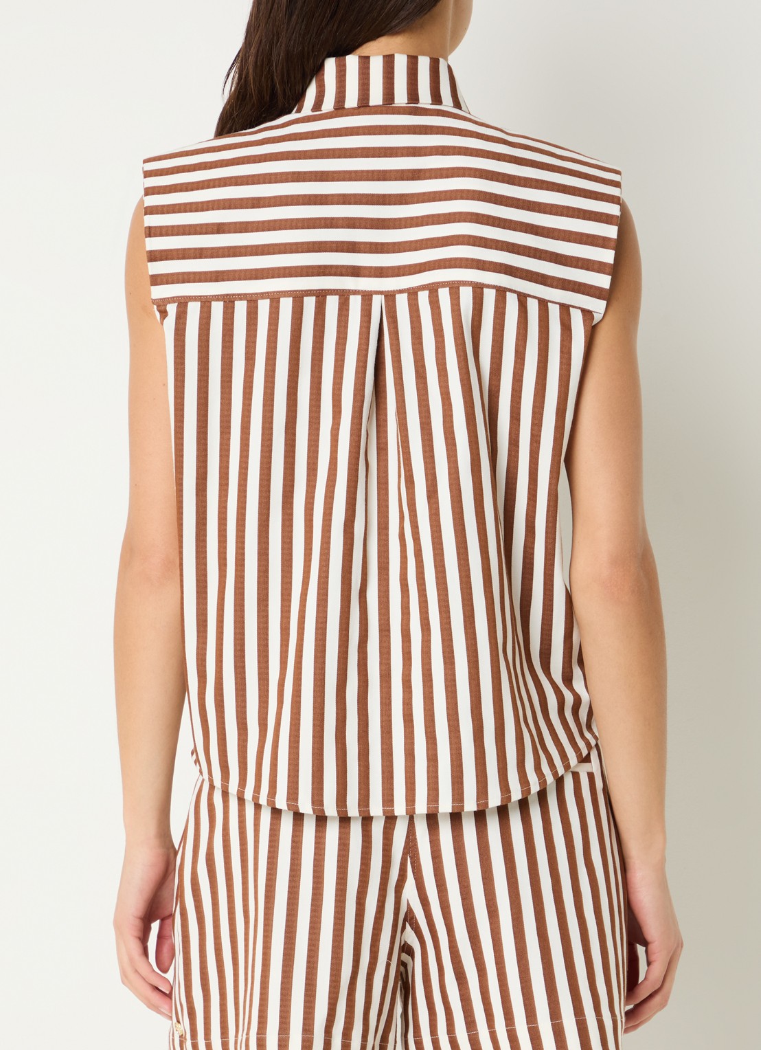 JOSH V Suusa blouse met schoudervulling en streepprint - achterkant 4 bruin