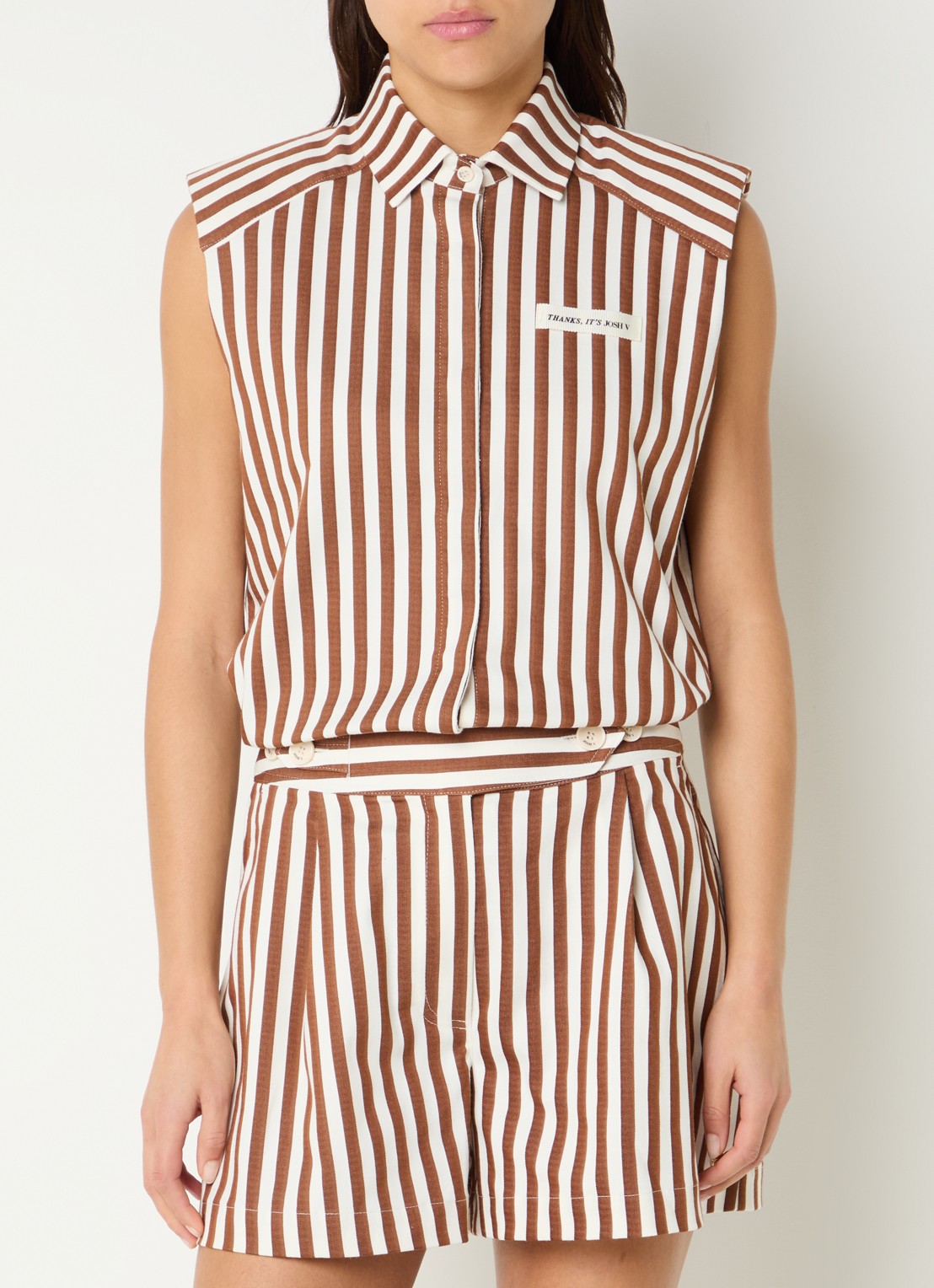 JOSH V Suusa blouse met schoudervulling en streepprint - detail 3 bruin