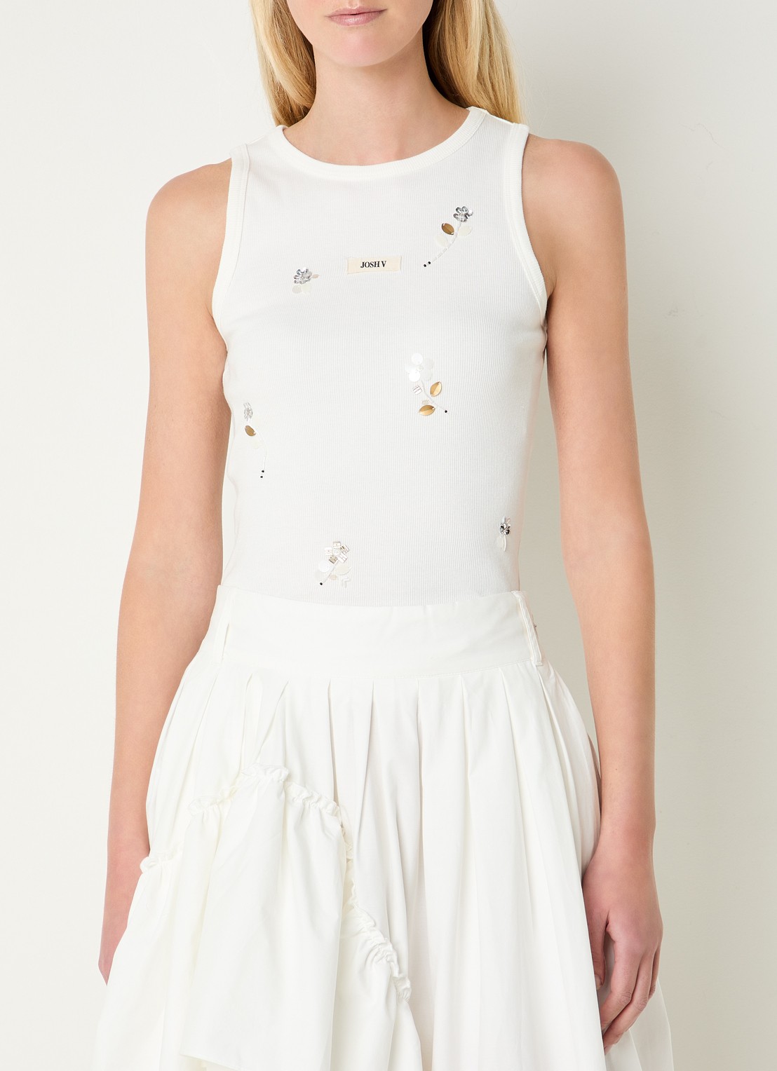 JOSH V Swanny tanktop met pailletten - detail 3 gebroken wit