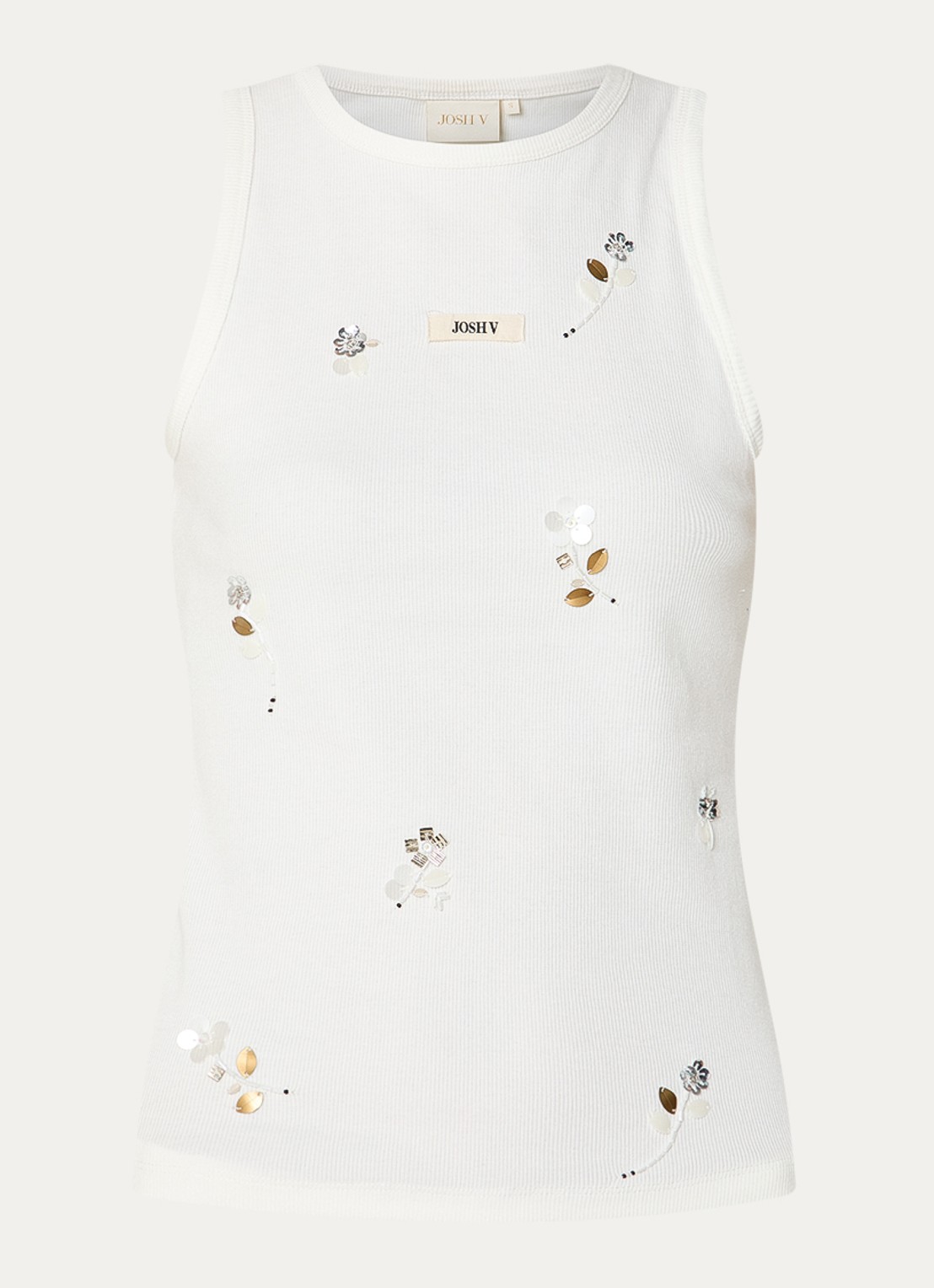 JOSH V Swanny tanktop met pailletten - voorkant gebroken wit