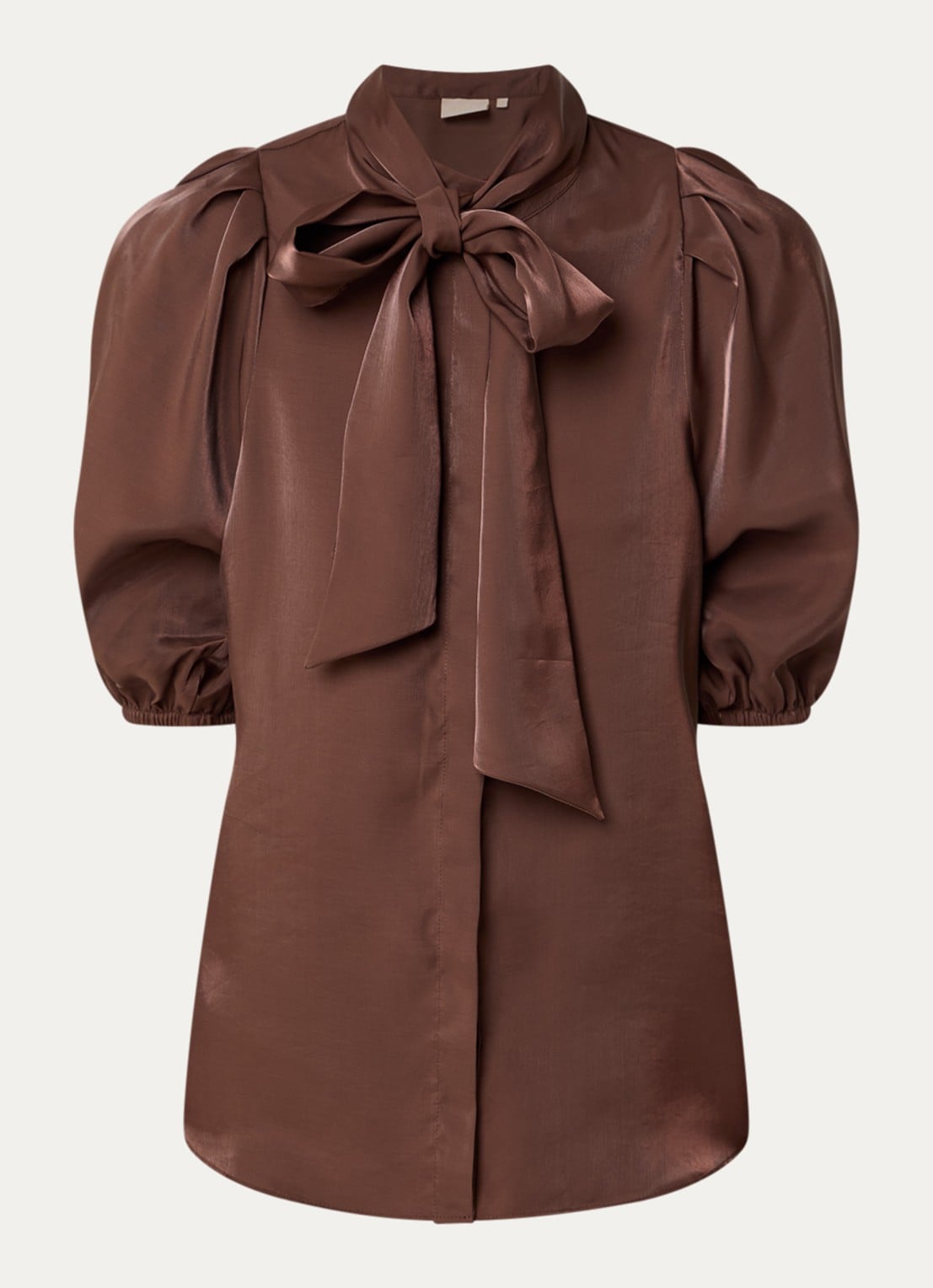 JOSH V Sylvia blouse met pofmouw en sjaalkraag - voorkant 3 donkerbruin