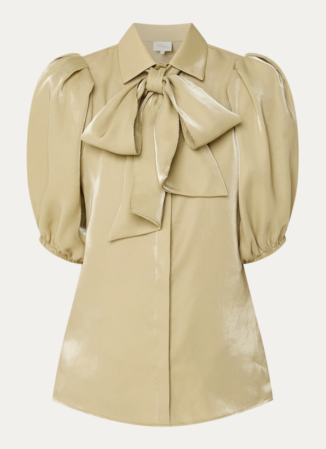 JOSH V Sylviana blouse met pofmouw en glanzende finish - voorkant 2 lindegroen