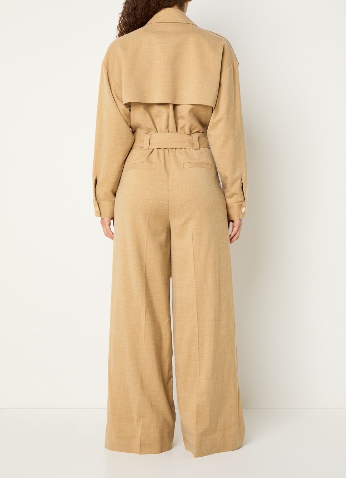 JOSH V Tone loose fit jumpsuit met steekzakken en gemêleerd dessin - achterkant 2 camel