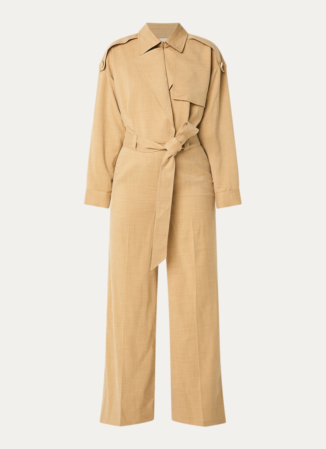 JOSH V Tone loose fit jumpsuit met steekzakken en gemêleerd dessin - voorkant 3 camel